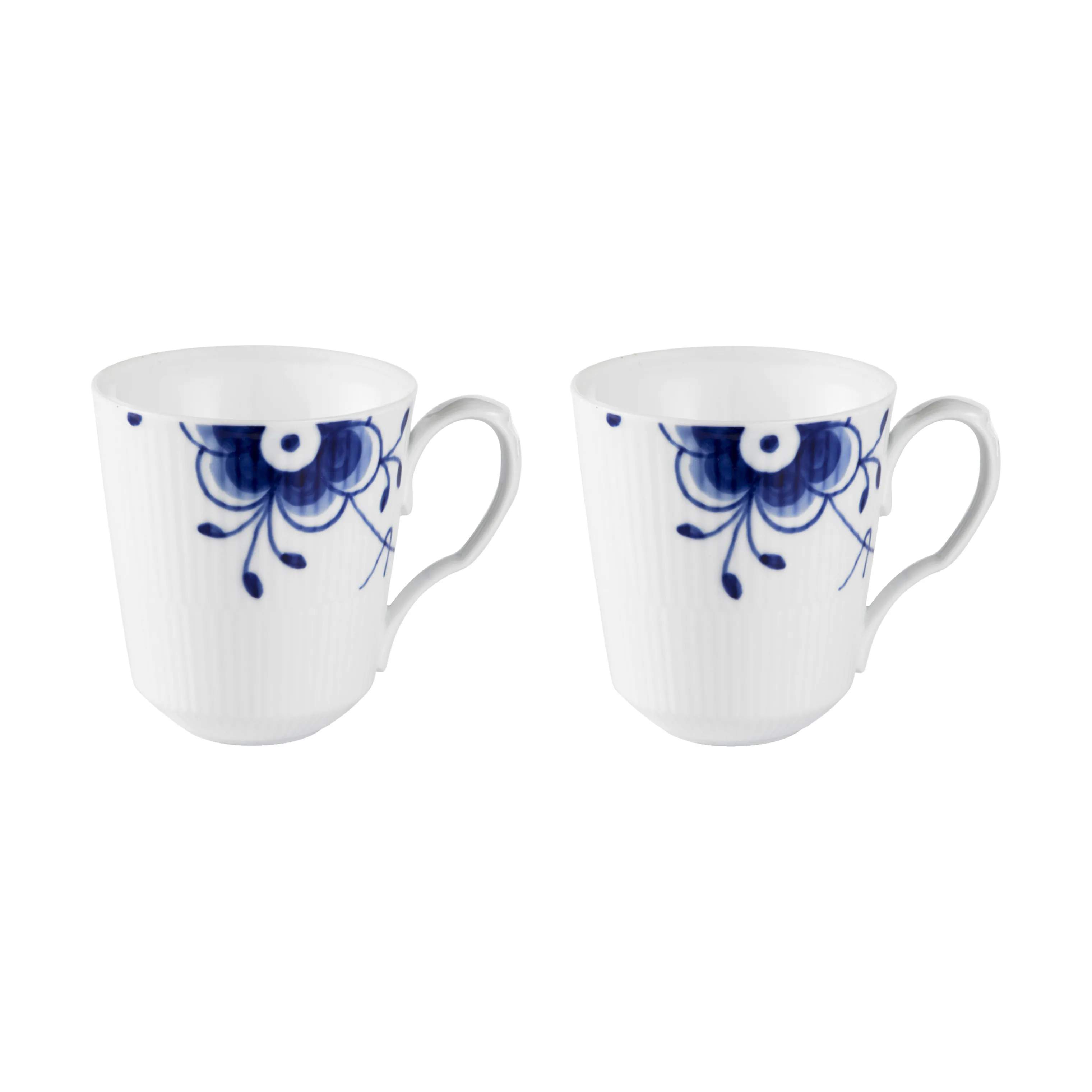 Royal Copenhagen Krus og kopper med hank Blå Mega Riflet Krus - 2 stk. i Koboltblå/hvid, 38 cl, 1