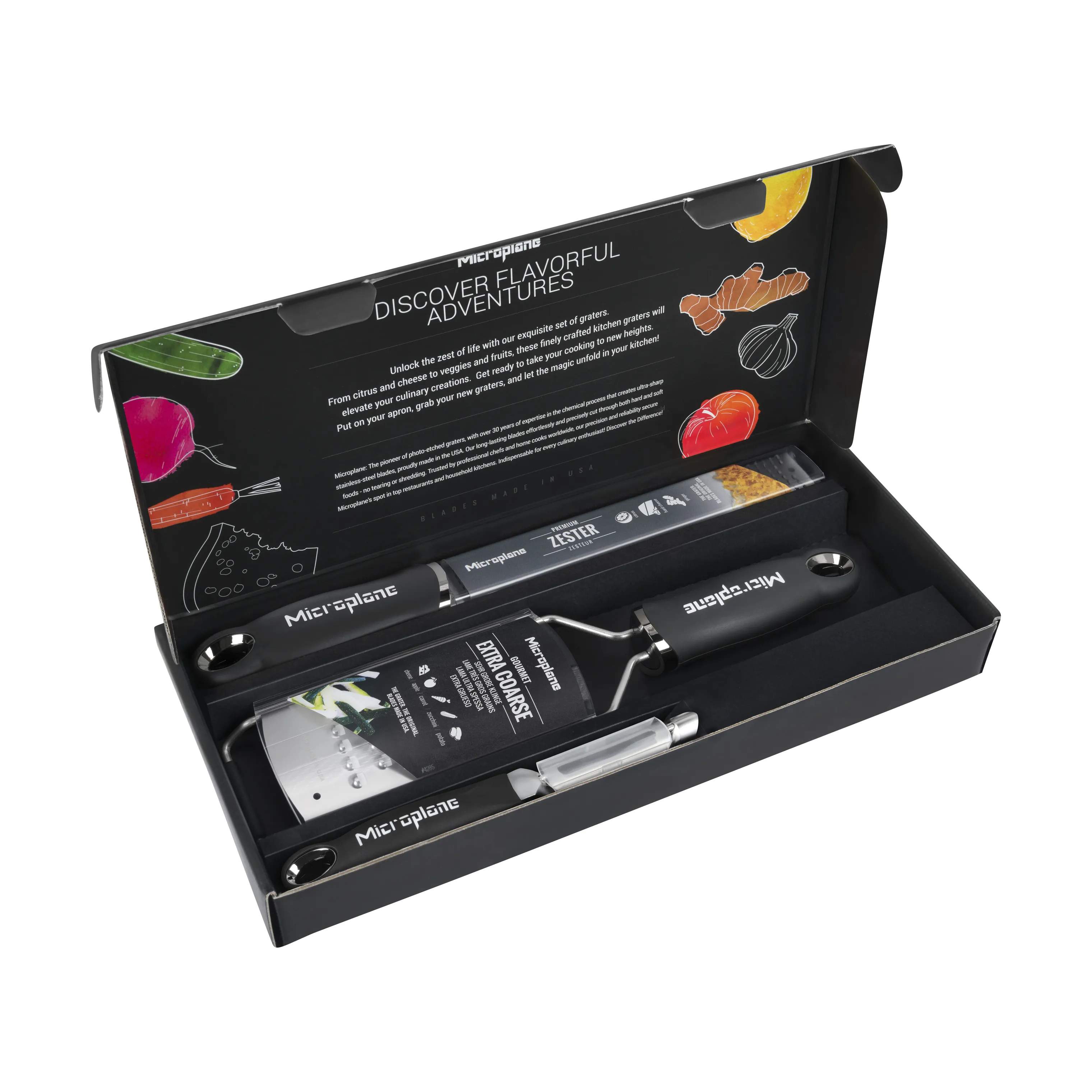 Microplane Rivejern Gourmet Series Rivesæt - 3 dele i Sort, 7