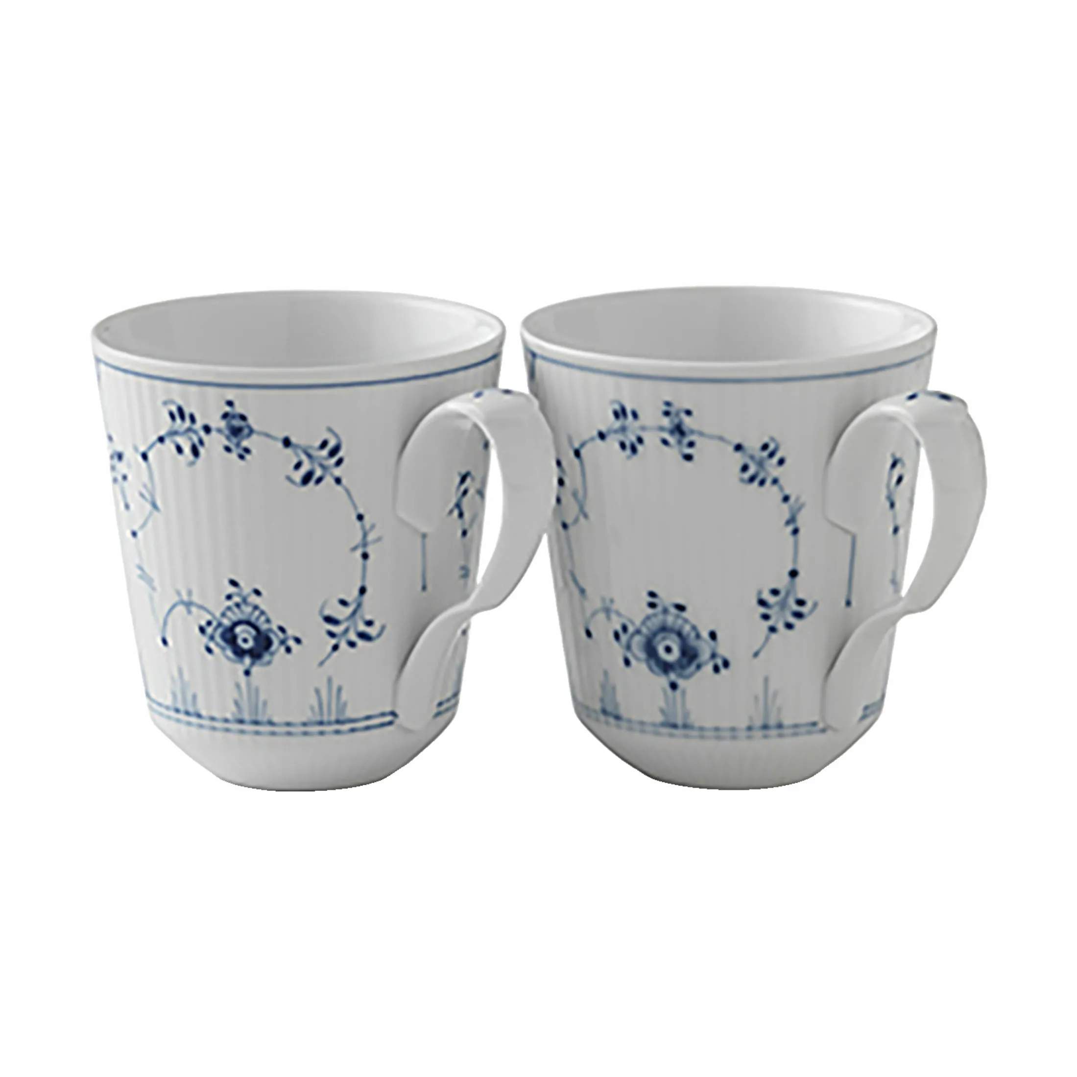 Royal Copenhagen Krus og kopper med hank Musselmalet Riflet Krus - 2 stk. i 37 cl, 1