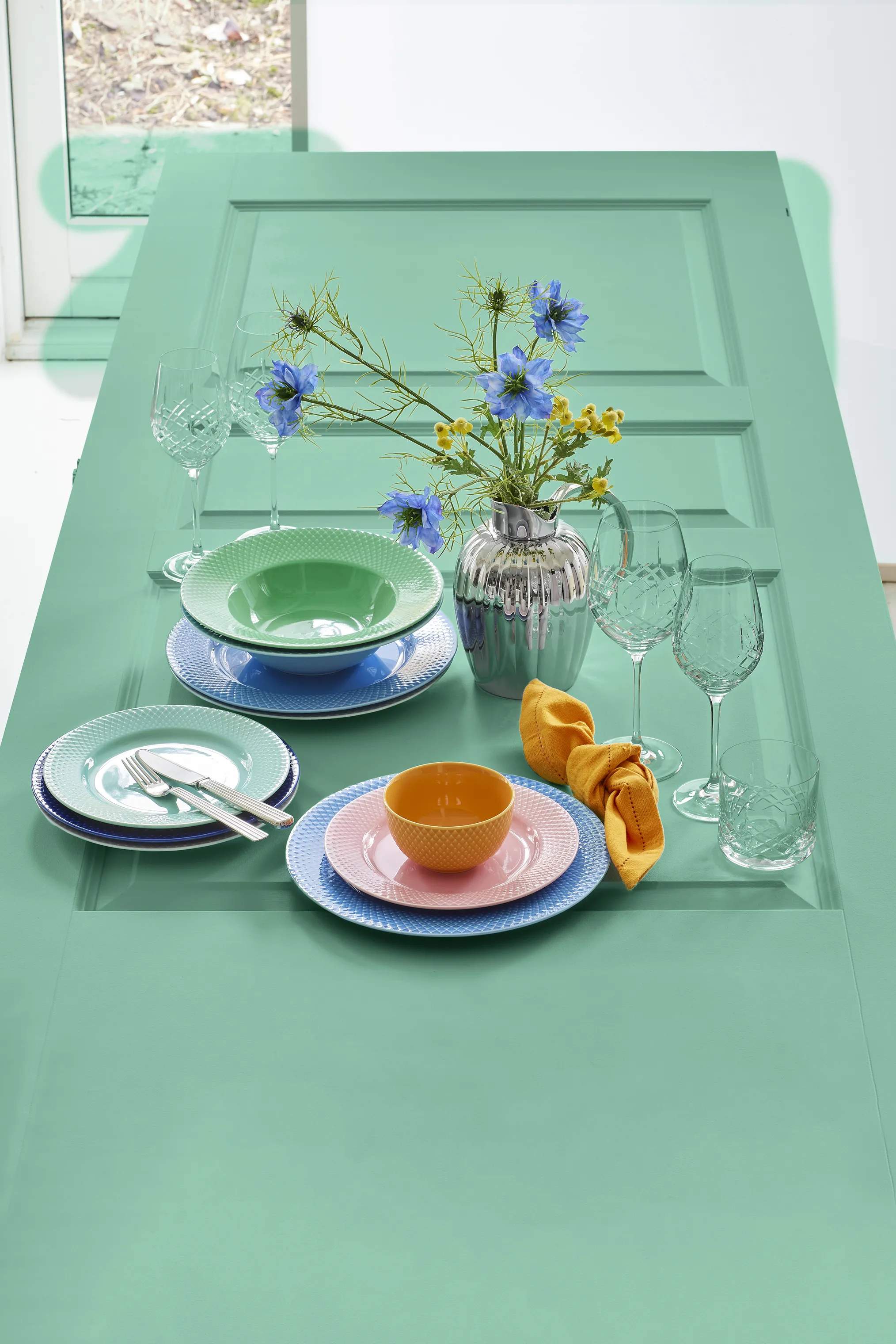 Lyngby Porcelæn Dybe tallerkener Rhombe Color Rhombe Dyb Tallerken i turkis, 24,5 cm, 2