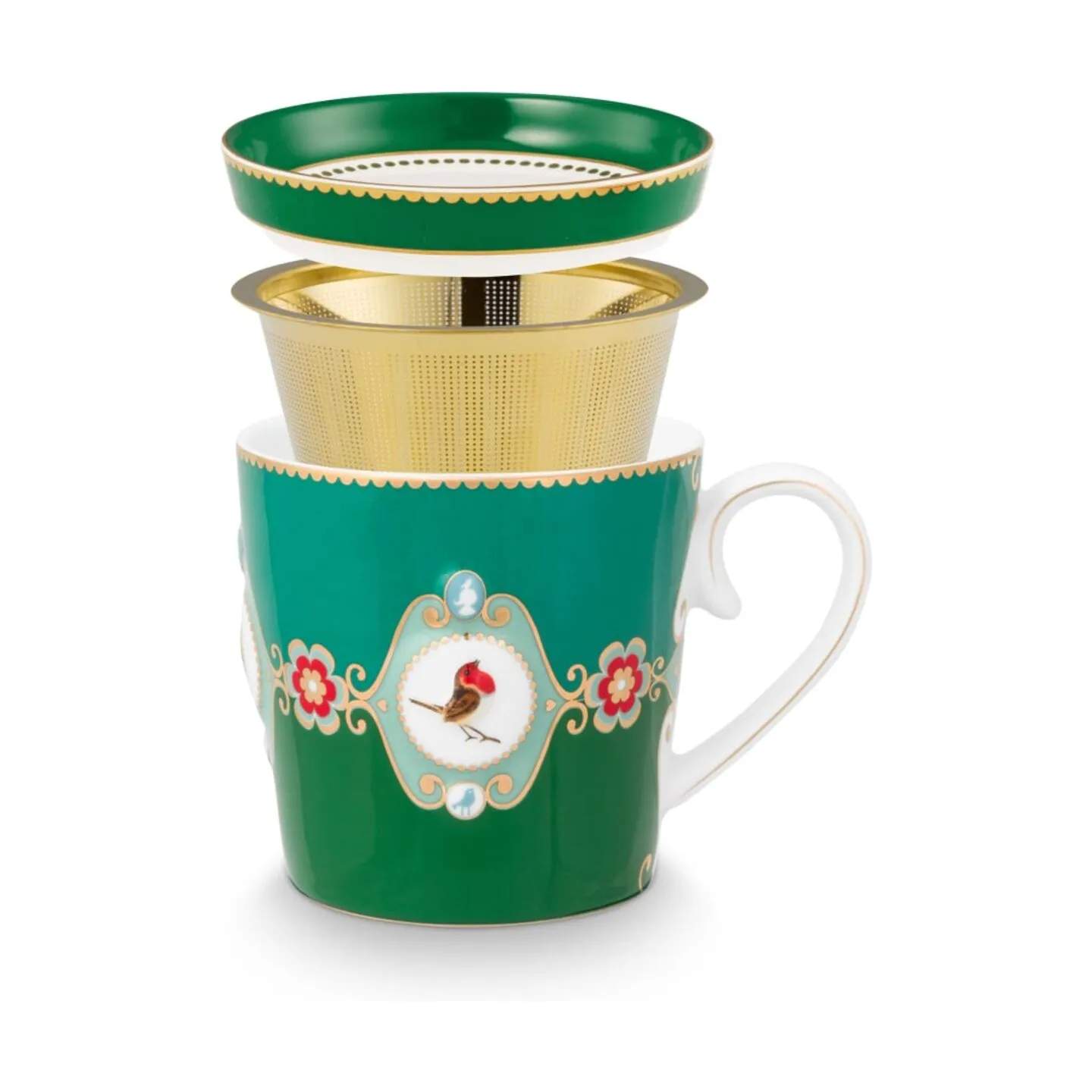 PIP Studio Krus og kopper med hank Love Birds Tekop sæt - 3 dele i Green, 1