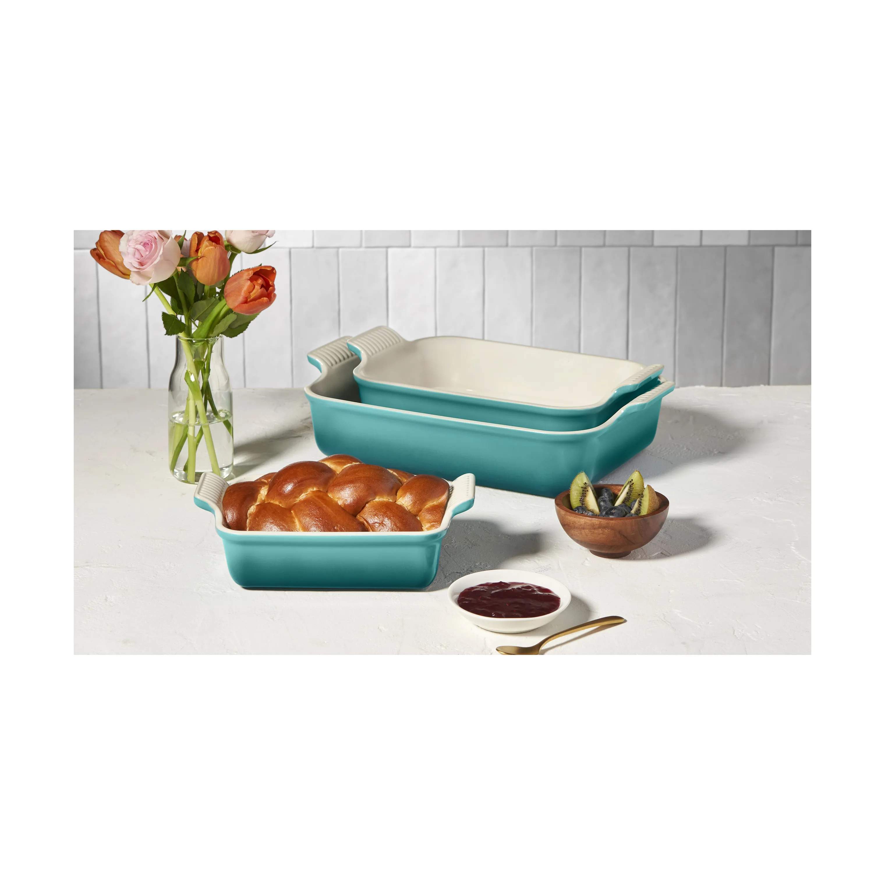 Le Creuset Ovnfaste fade Signature Heritage Ovnfast Fad i Bleu Riviera, B20 x L32 cm, 3
