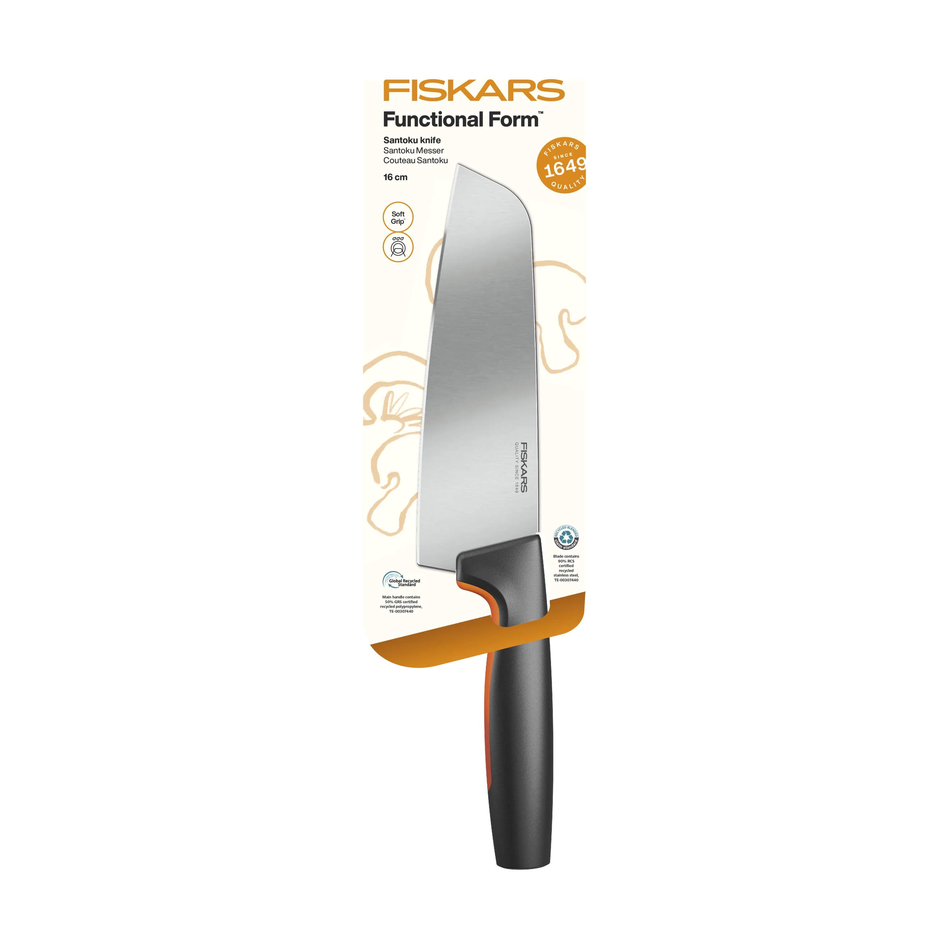 Fiskars Santokuknive Functional Form Santokukniv i Sort/Orange, 4