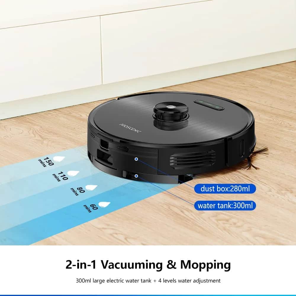 Proscenic Robotstøvsugere 2-i-1 Robot- og moppestøvsuger M8 i sort, 3
