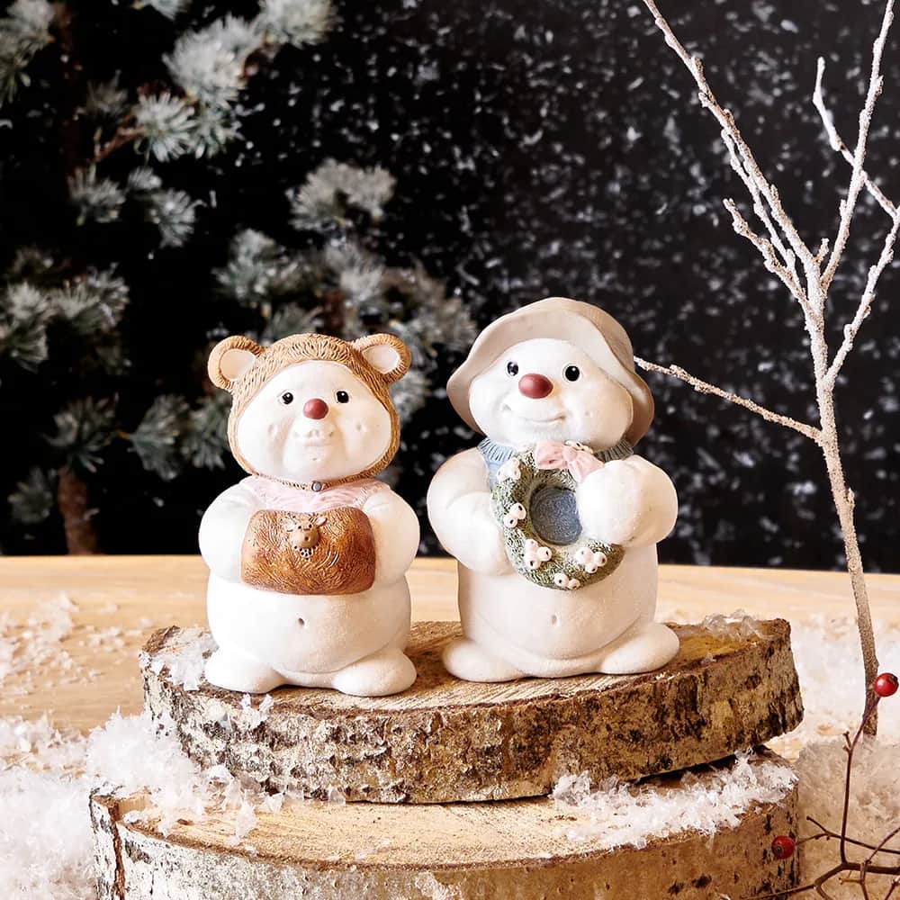 Klarborg Julefigurer Snemænd 2021 - Gertrud & Ejvin i Hvid, 10 cm, 2