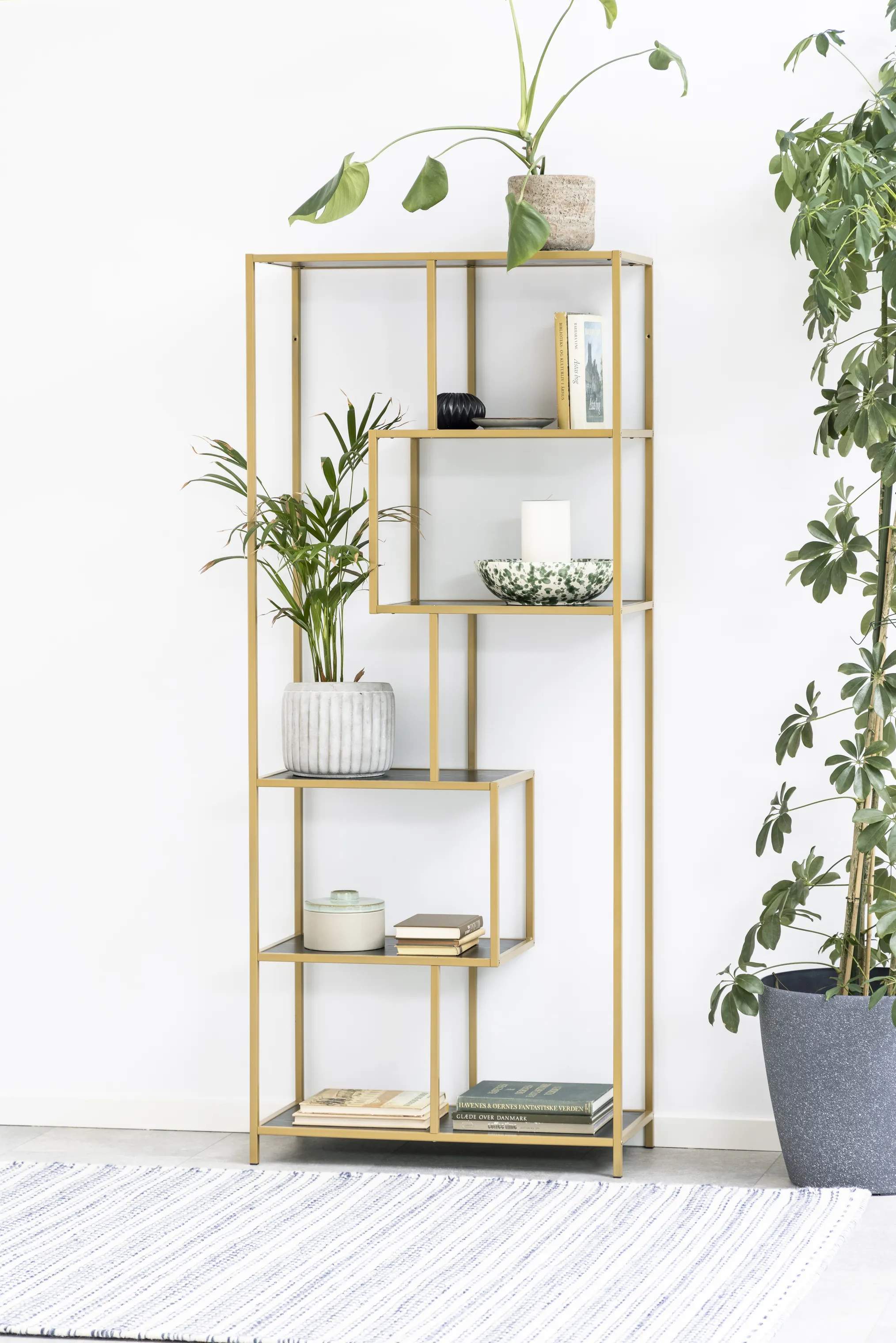 CASA Living Reoler og tilbehør Seaford Reol i Sort/gylden lakeret, 185 cm, 2