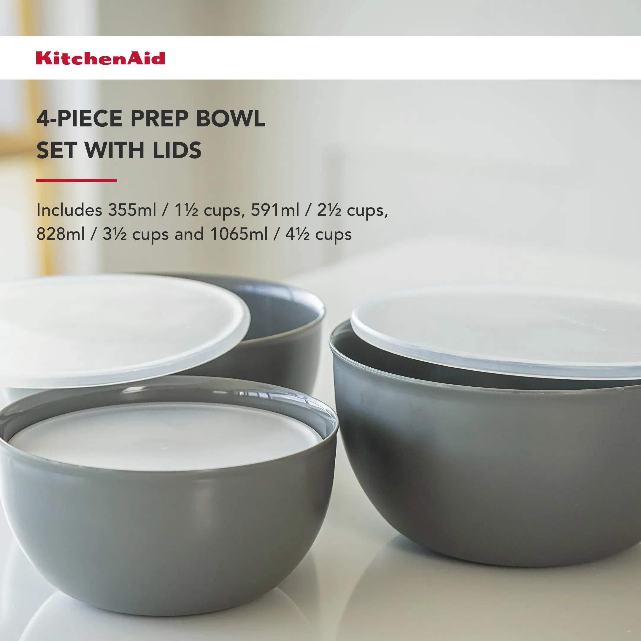 KitchenAid Røreskålsæt Coreline Opbevarings skålsæt m. låg - 8 dele i Grey, 6