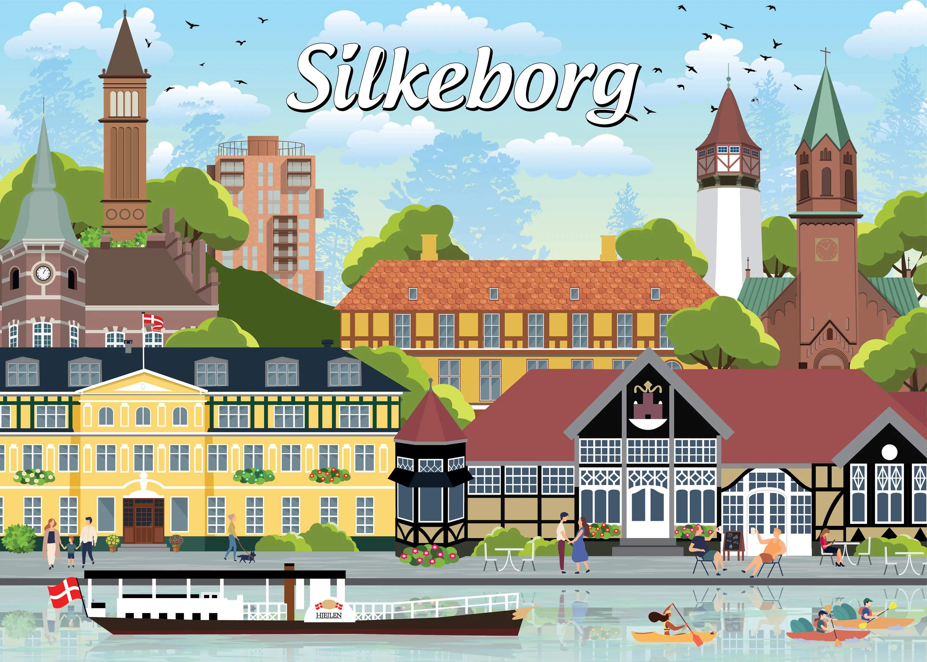By-koncept Puslespil - Silkeborg, multifarvet, large