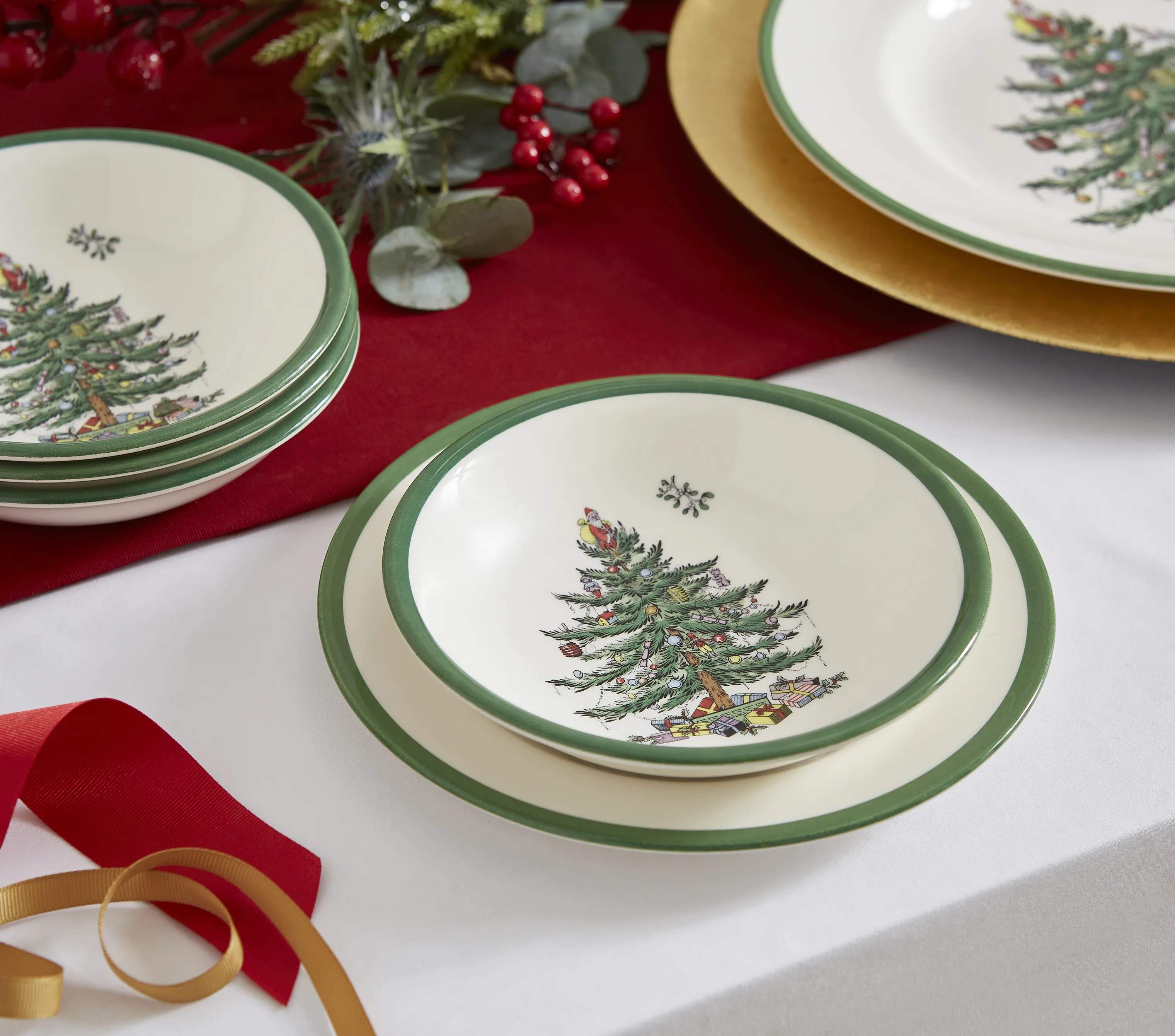 Spode Dybe tallerkener Christmas Tree Dyb Tallerken i Hvid/grøn/rød, 2