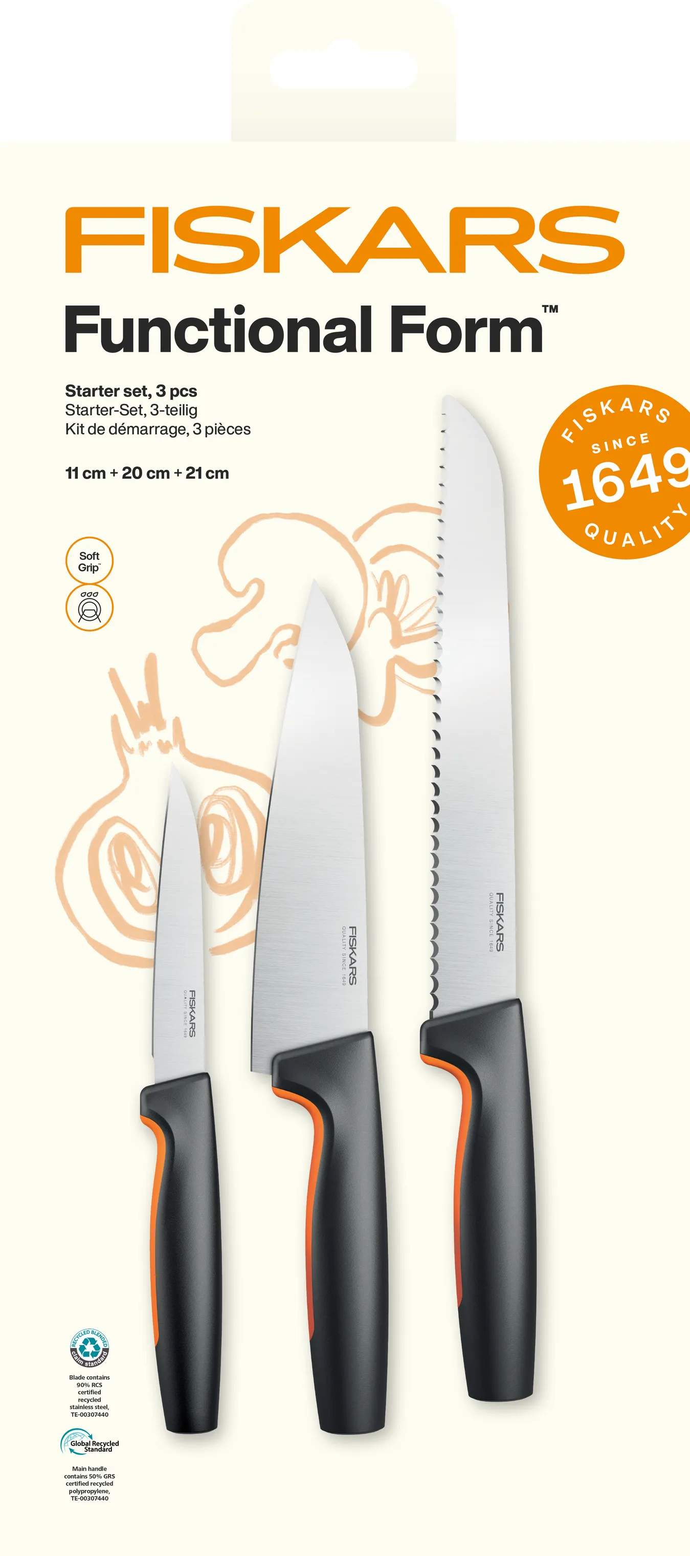 Fiskars Knivsæt Functional Form Start Knivsæt - 3 dele i Sort/Orange, 2