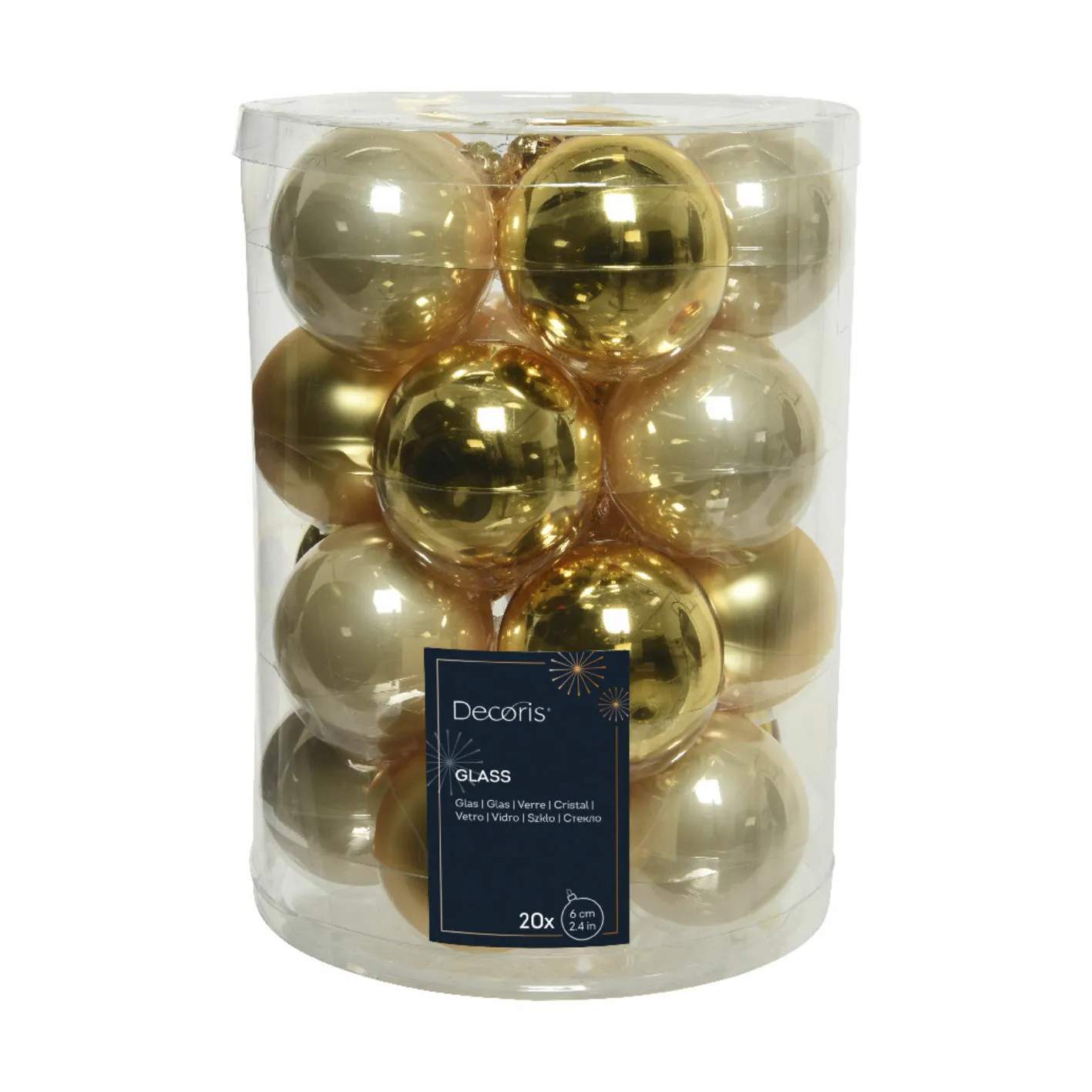 Julekugle - 20 stk., guldfarvet/perle, large