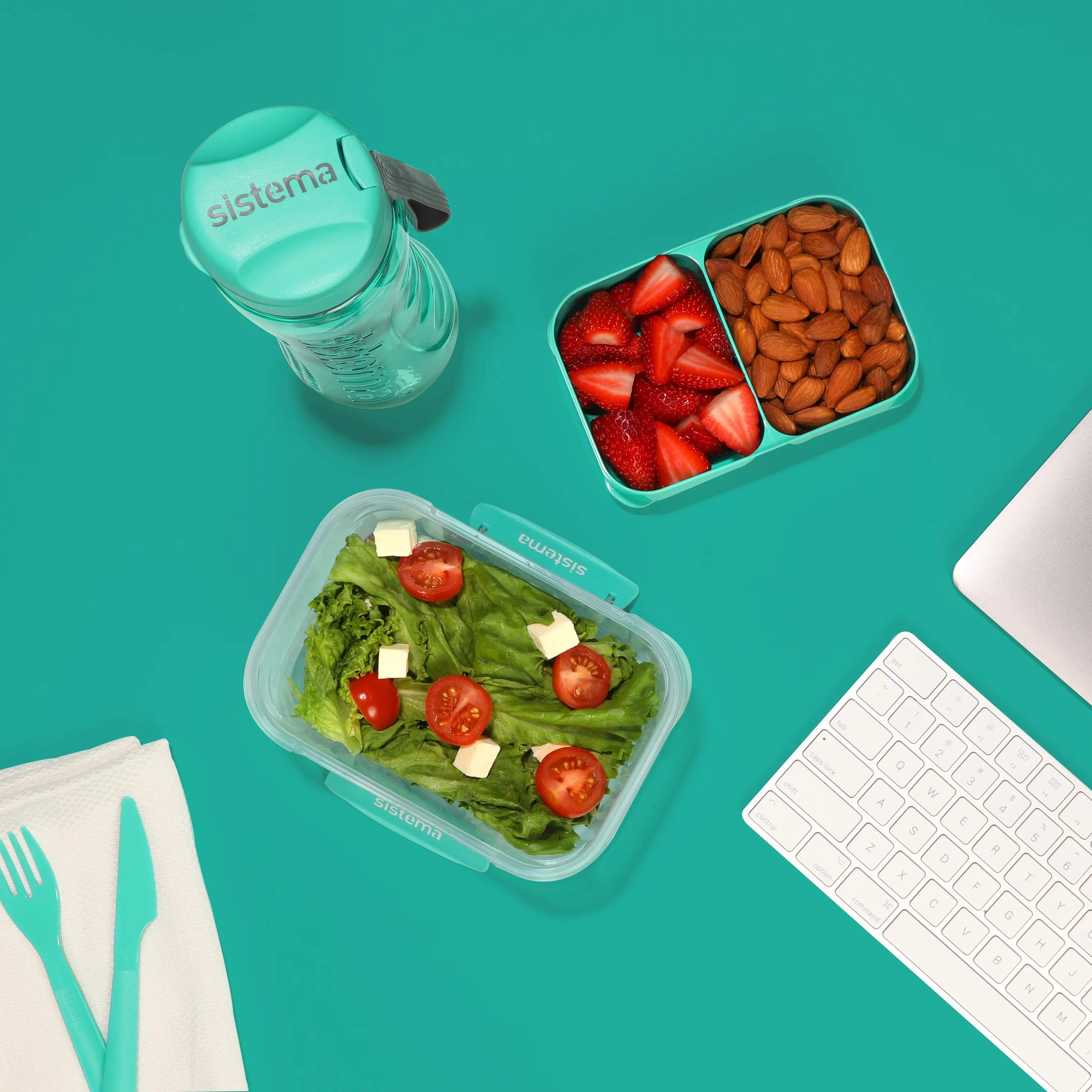 Sistema Opbevaringsbokse Lunch Madkasse - 3 dele i Mint/blå, 2