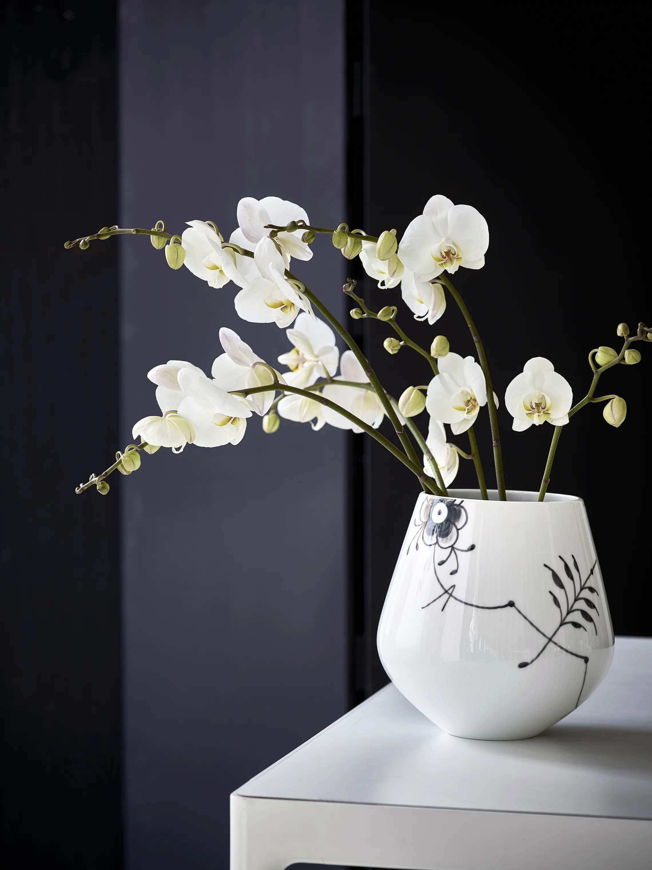 Royal Copenhagen Vaser Sort Mega Riflet Vase i Sort/hvid, 21 cm, 2