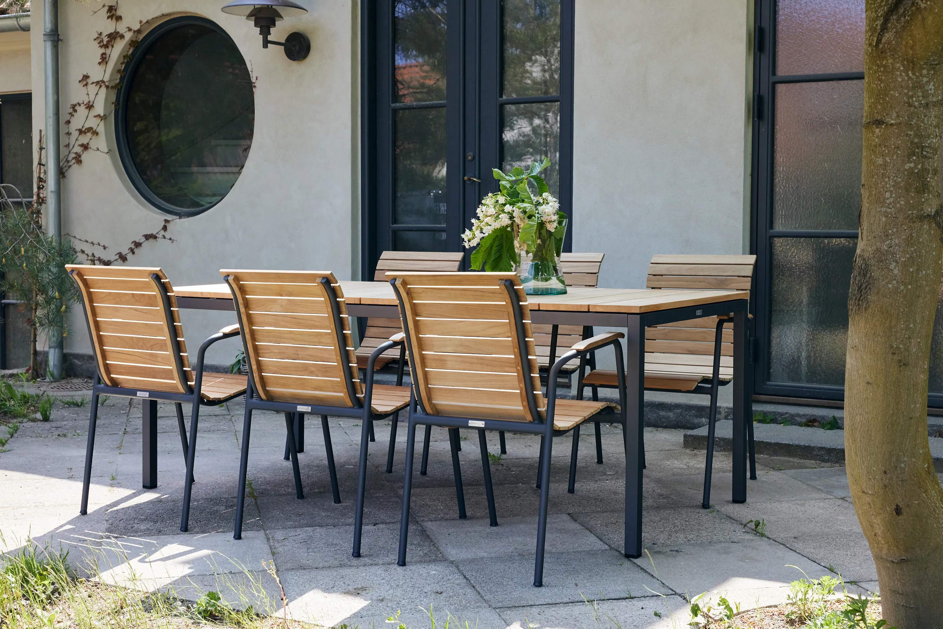 Mandalay Havemøbelsæt Toscana & Bellevue Havemøbelsæt - 7 dele i Antracit/Teak, 1 bord (L 197 cm)og 4 stole, 6