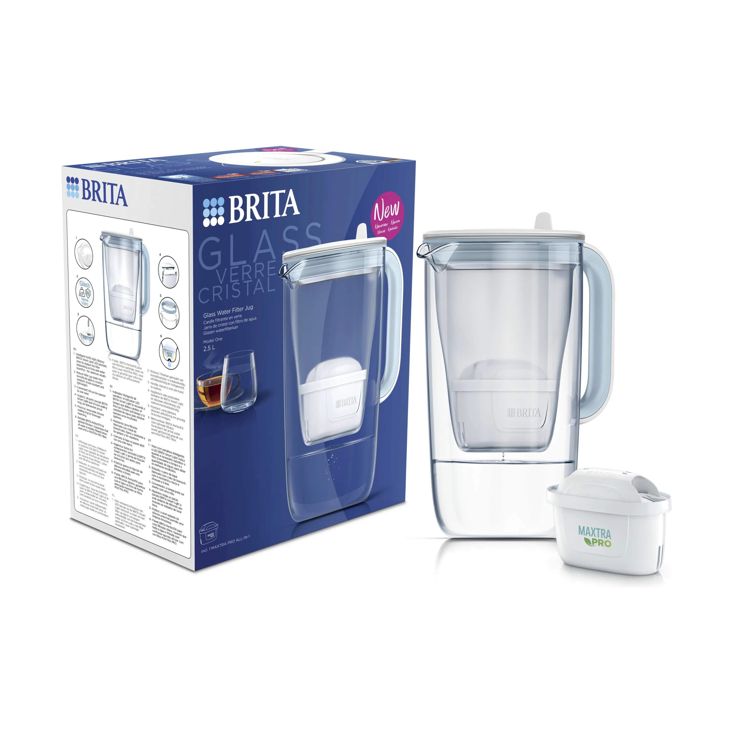 Brita Øvrigt køkkengrej Vandfilterkande i glas i Glas/blå, 2