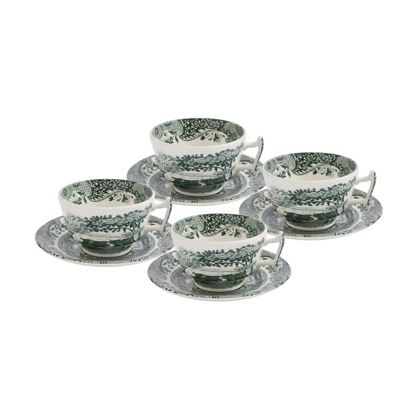 Spode Krus og kopper med hank Heritage Green Italian Tekop m. underkop - 4 stk. i Grøn/hvid, 1