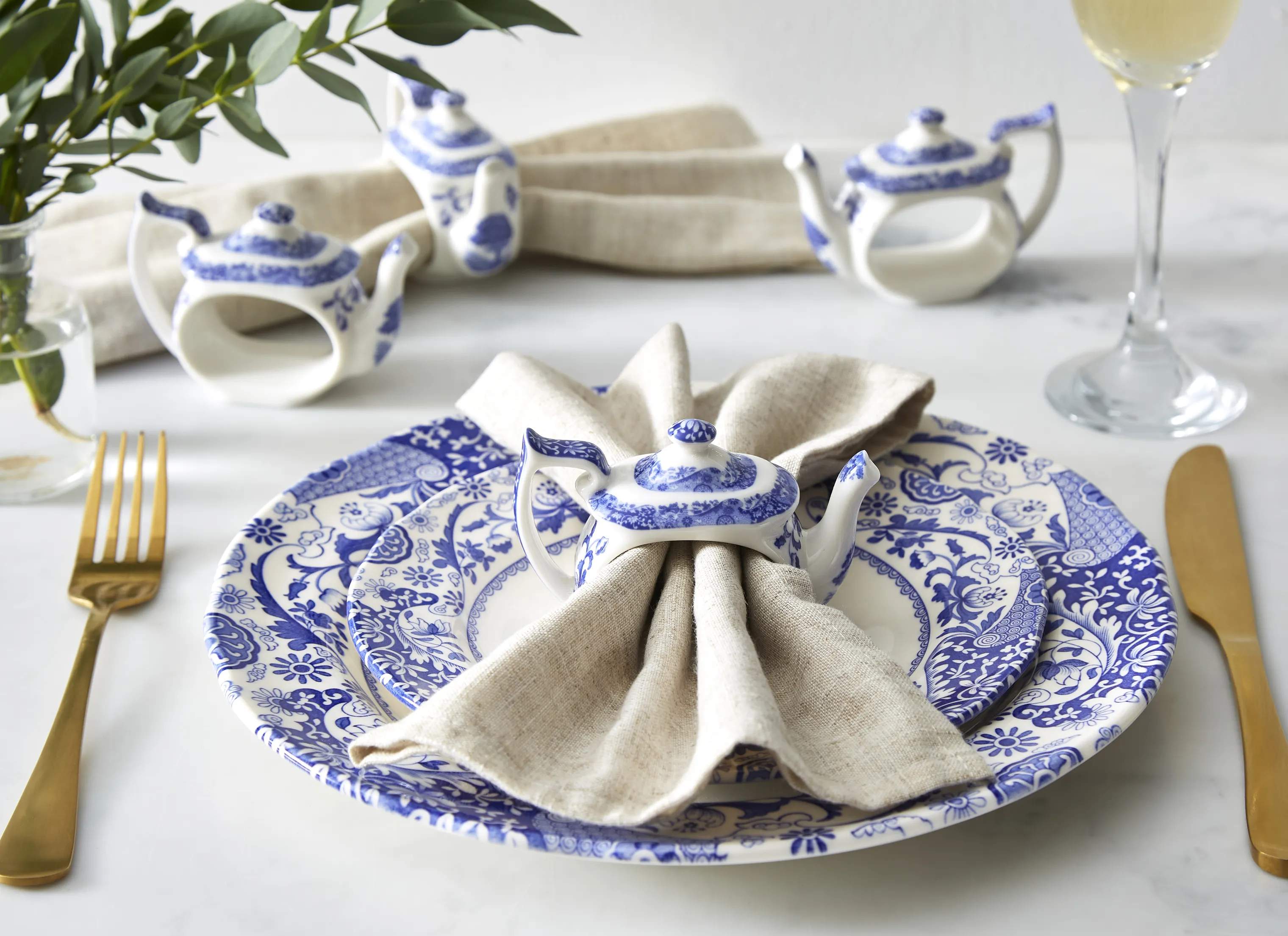 Spode Servietringe og -holdere Blue Italian Servietringe - 4 stk. i Blå/Hvid, 3