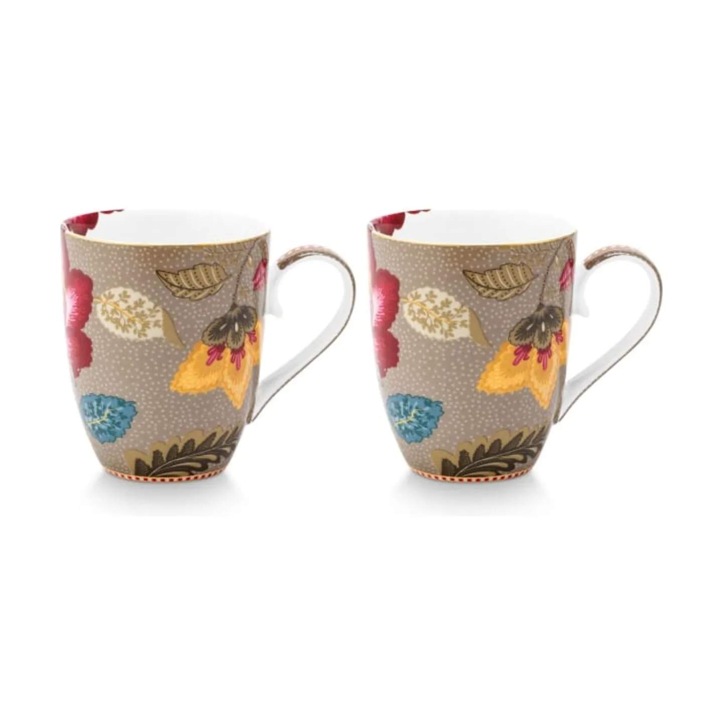 PIP Studio Krus og kopper med hank Blooming Tales Krus - 2 stk. i Khaki, 365 ml, 1