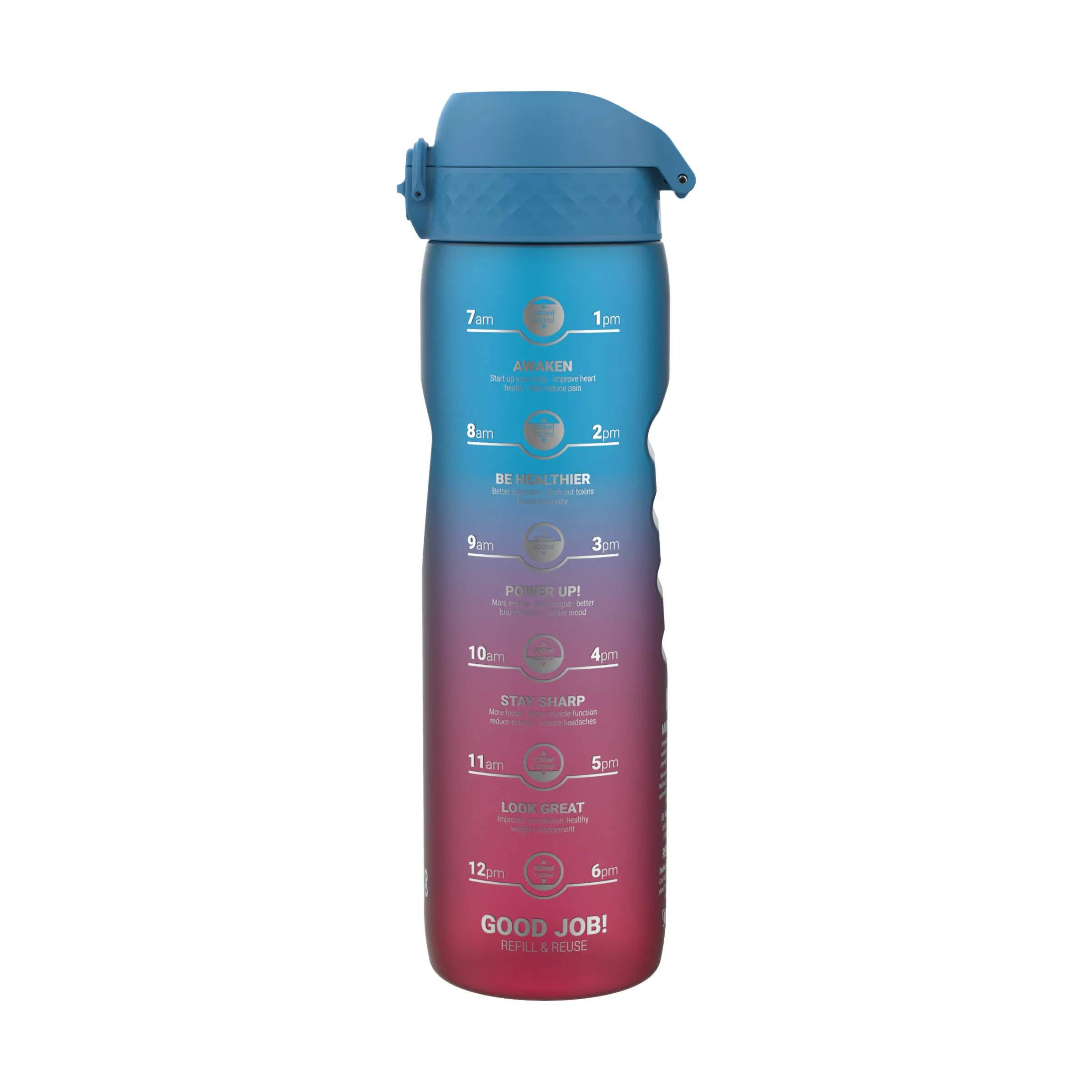 Motivational Drikkeflaske, blå/pink, large