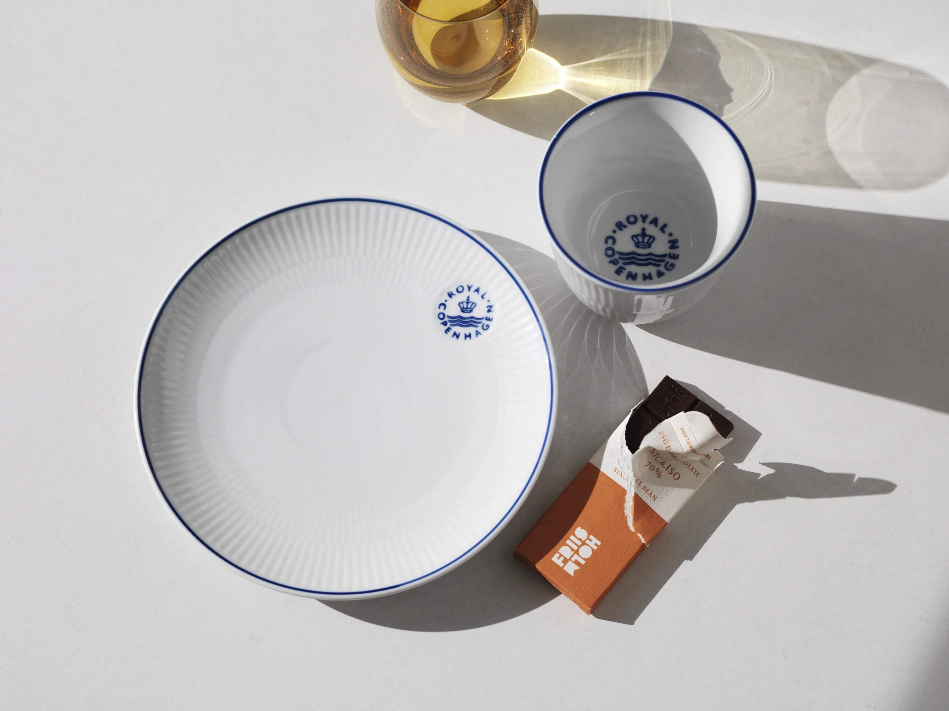Royal Copenhagen Krus og kopper uden hank Blueline Termokop i Hvid/blå, 26 cl, 6