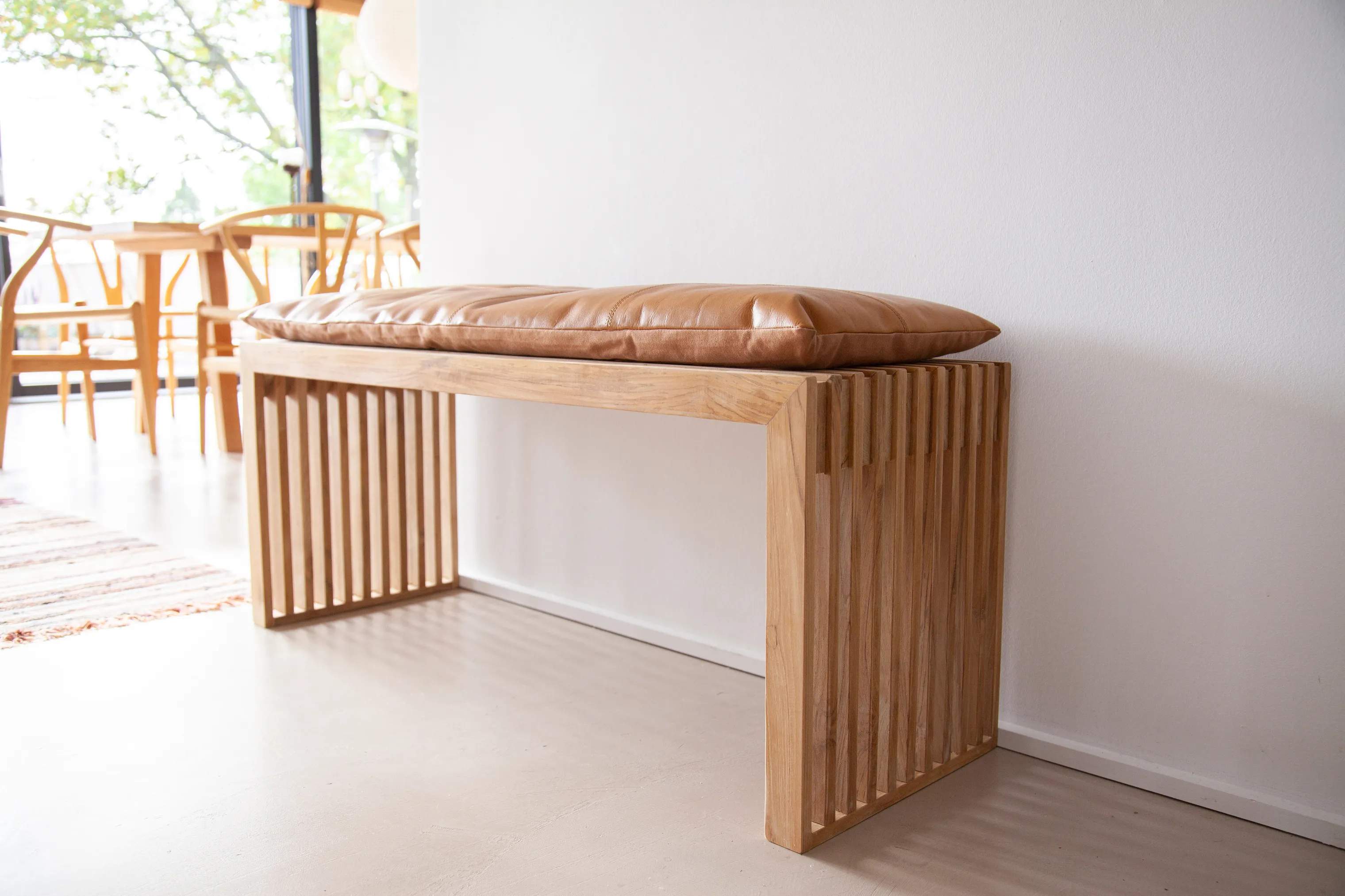 cinas Skamler Rib Bænk inkl. brun hynde i Bambus/brun, 104 cm, 6