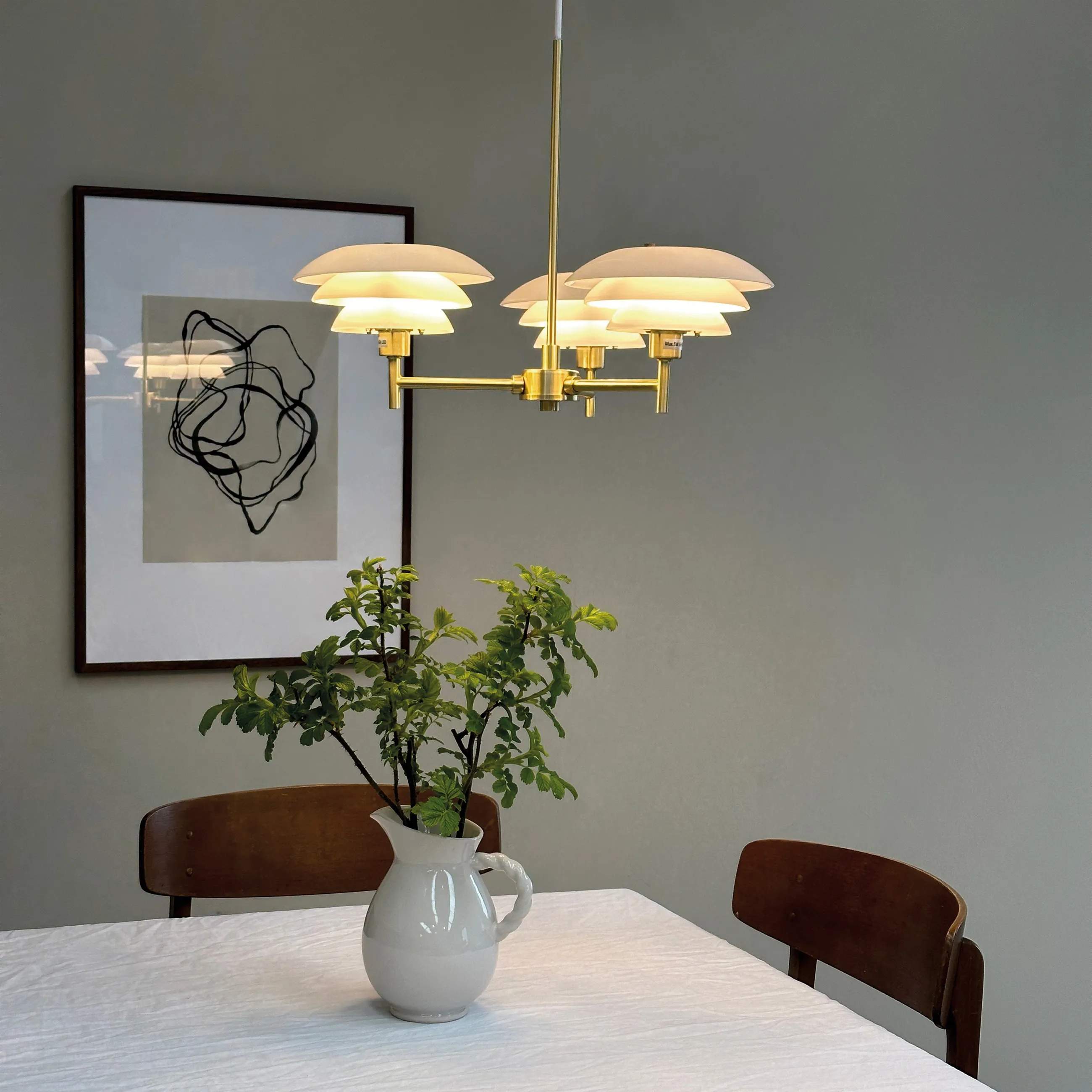 Dyberg Larsen Pendler DL20 Lysekrone i Opal/ Messing, 50 cm, 2
