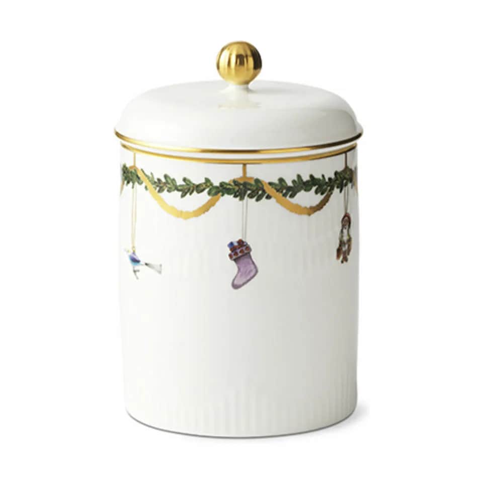 Royal Copenhagen Krukker med låg Stjerne Riflet Jul Krukke m. låg i hvid, 16 cm, 4