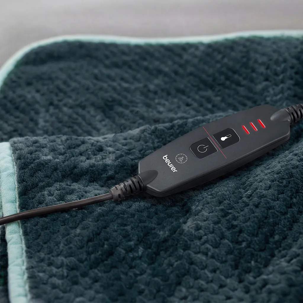Beurer Varmetæpper HD65LE5 Varmeplaid i Grå/Opalblå, 2