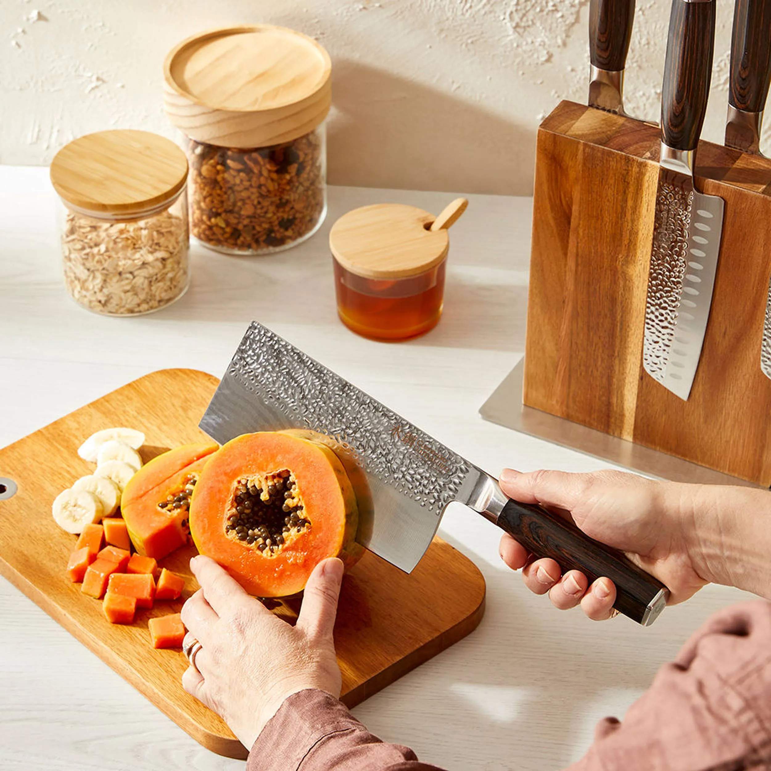 THE CUSTOM CHEF™ Knivblokke med knive Cuisine::pro® Damashiro® Emperor™ Nanashi Knivblok - 6 dele i Silver / Pakkawood, 3