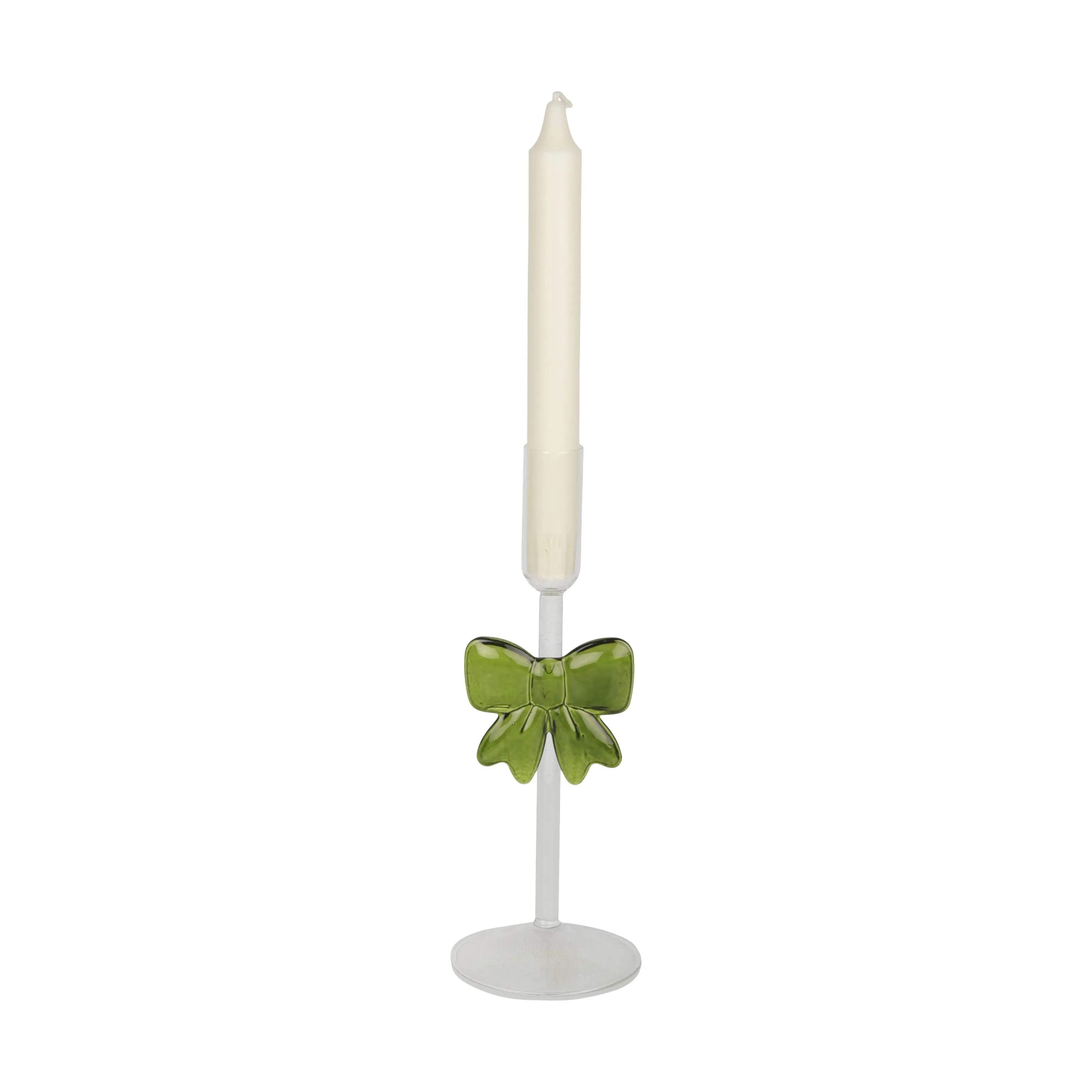 Casa Christmas Kronelysestage Lysestage i klar/med grøn sløjfe, 23 cm, 3