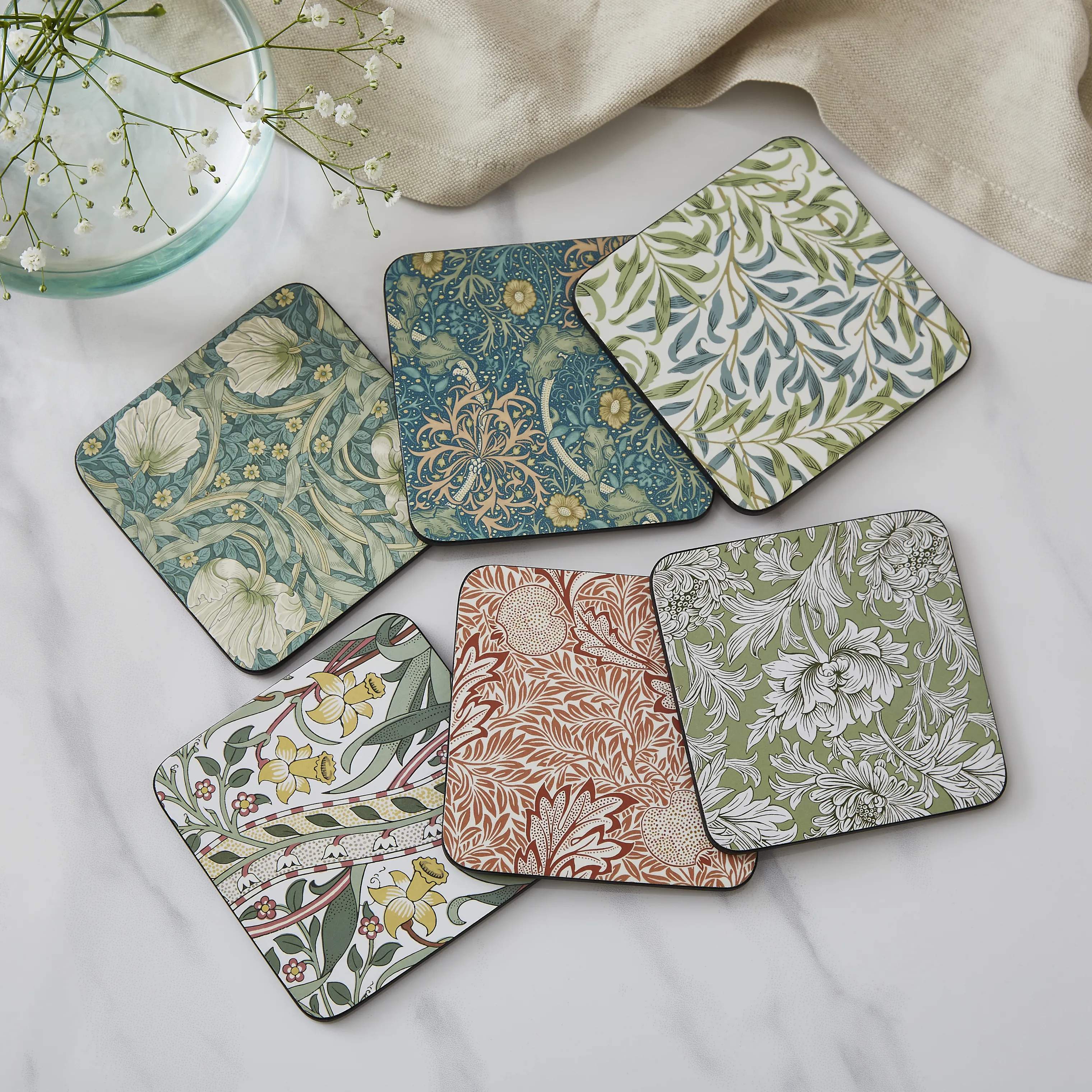 Pimpernel Glasbrikker og coasters Morris & Co Glasbrikker - 6 stk. i Multifarvet/grøn, 3