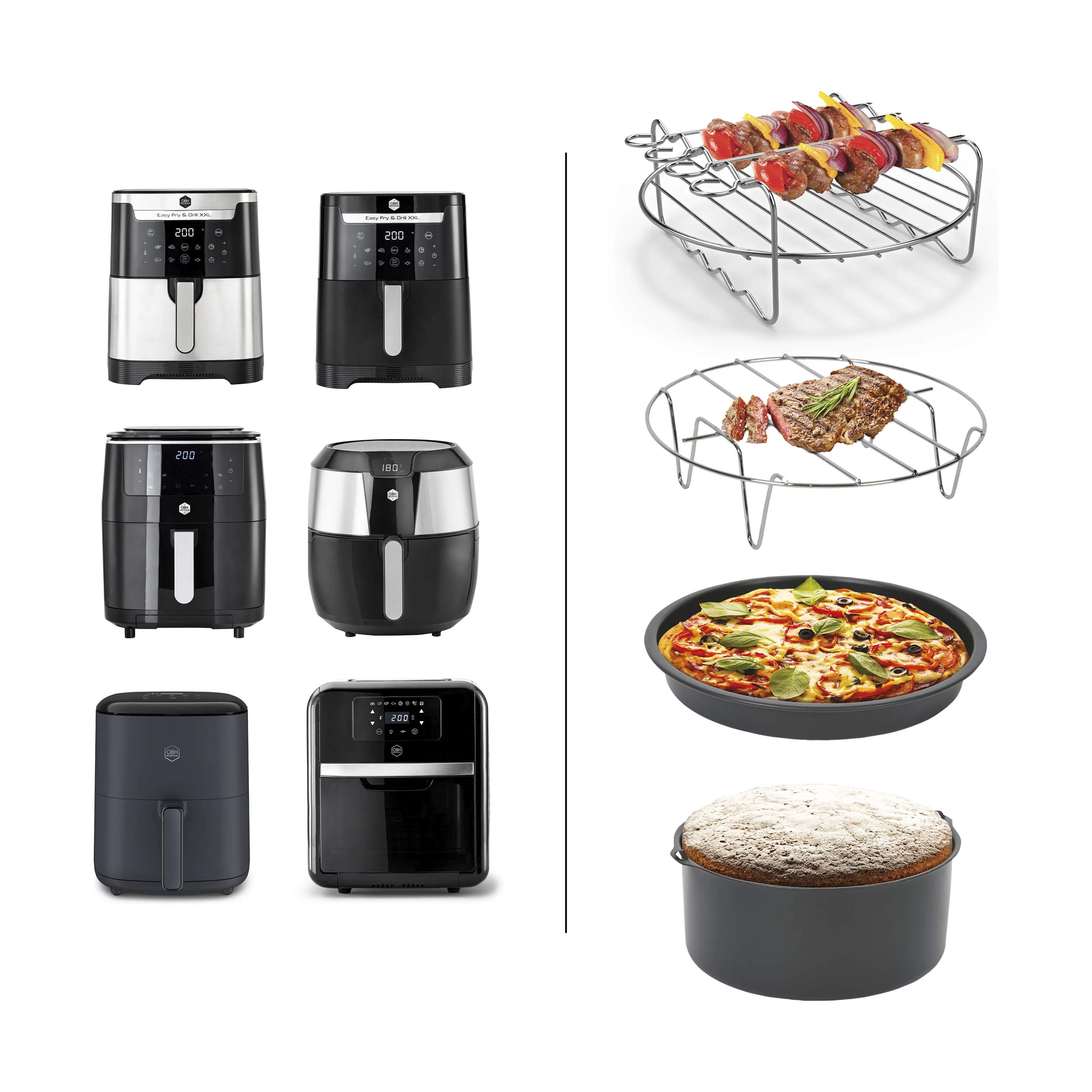 OBH Nordica Tilbehør til airfryers Airfryer tilbehørssæt XXL Easy Fry i Sølv / Sort, 3
