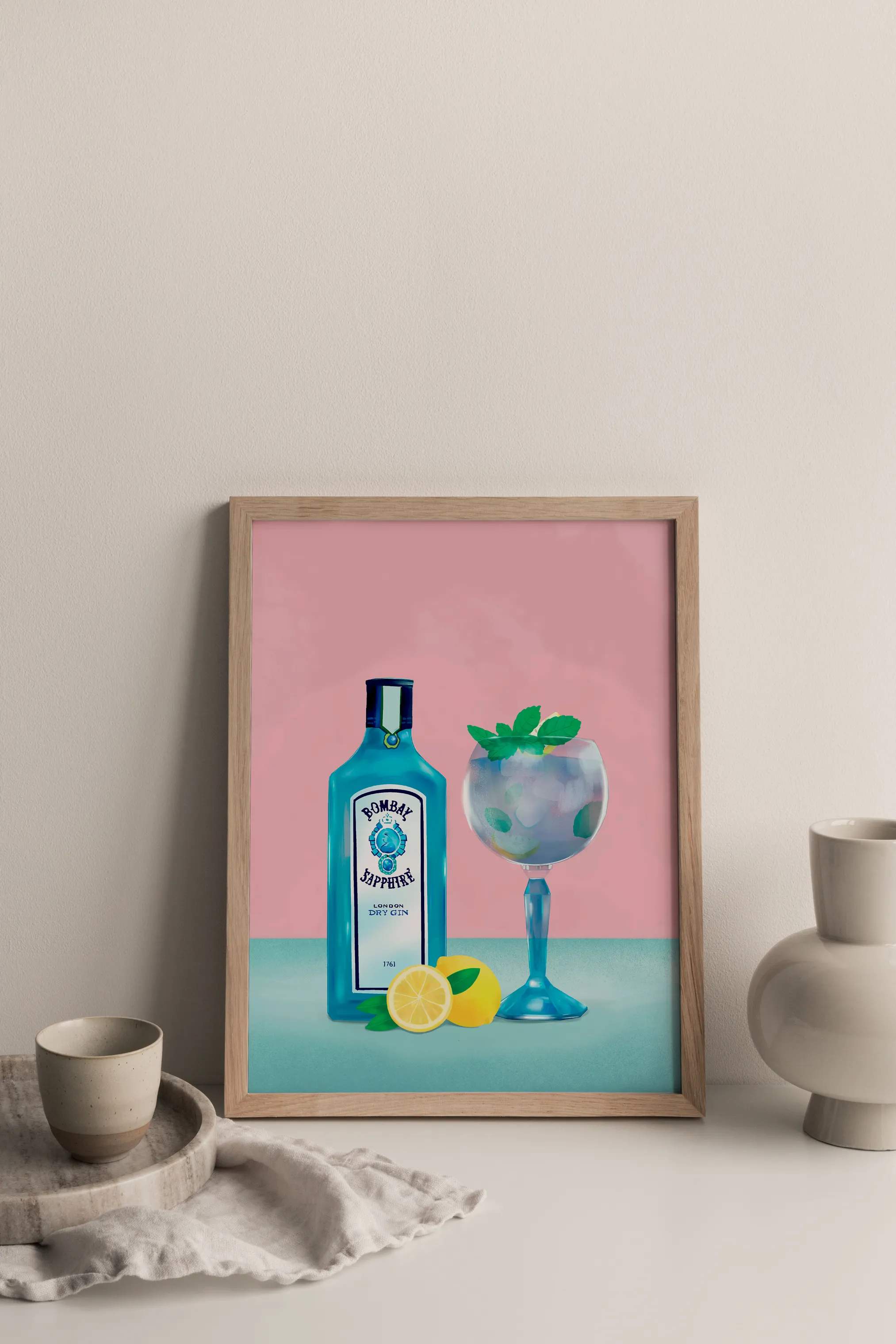 Poster&Frame Plakater Plakat - Gin Cocktail i Multifarvet, B30 x L40 cm, 2