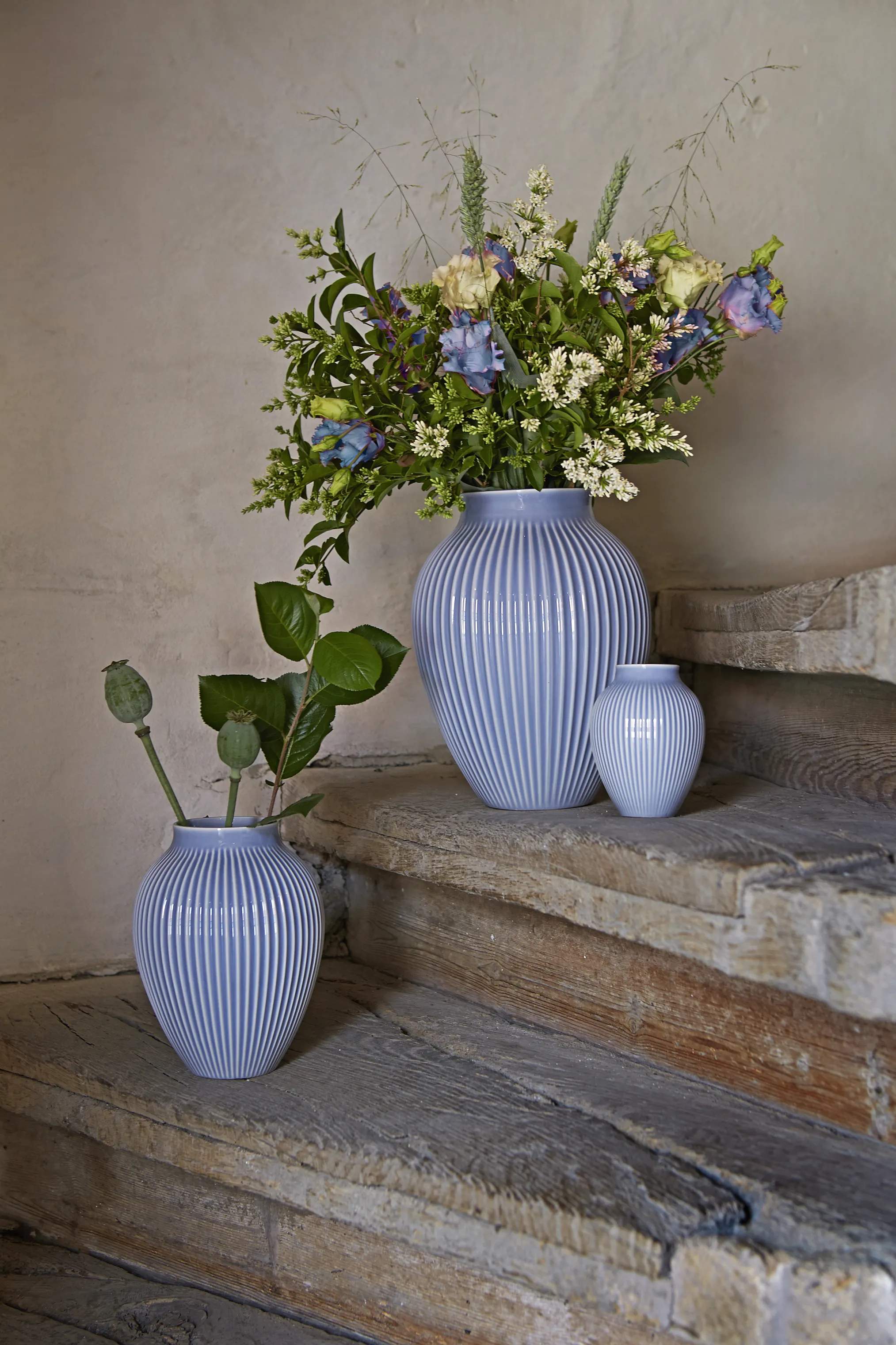 Knabstrup Keramik Vaser Riller Vase i Lavendelblå, 12,5 cm, 2