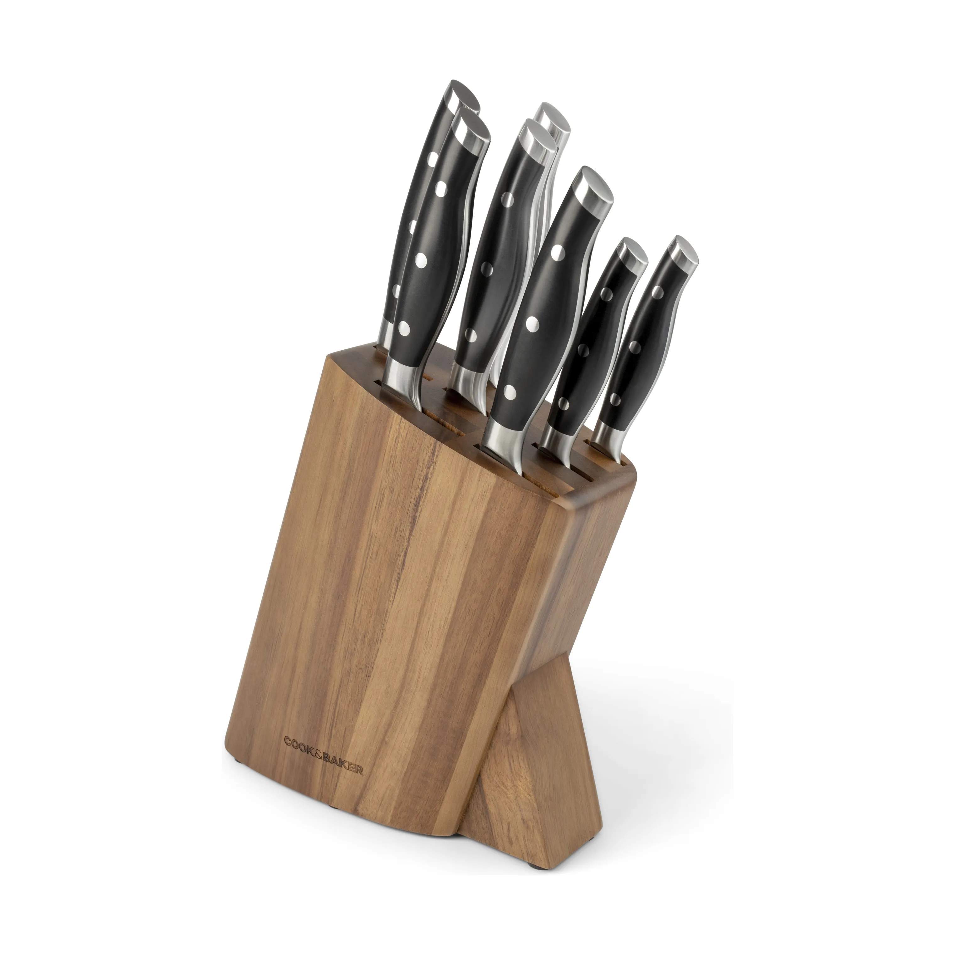 Knivblok med 7 knive, brun, large
