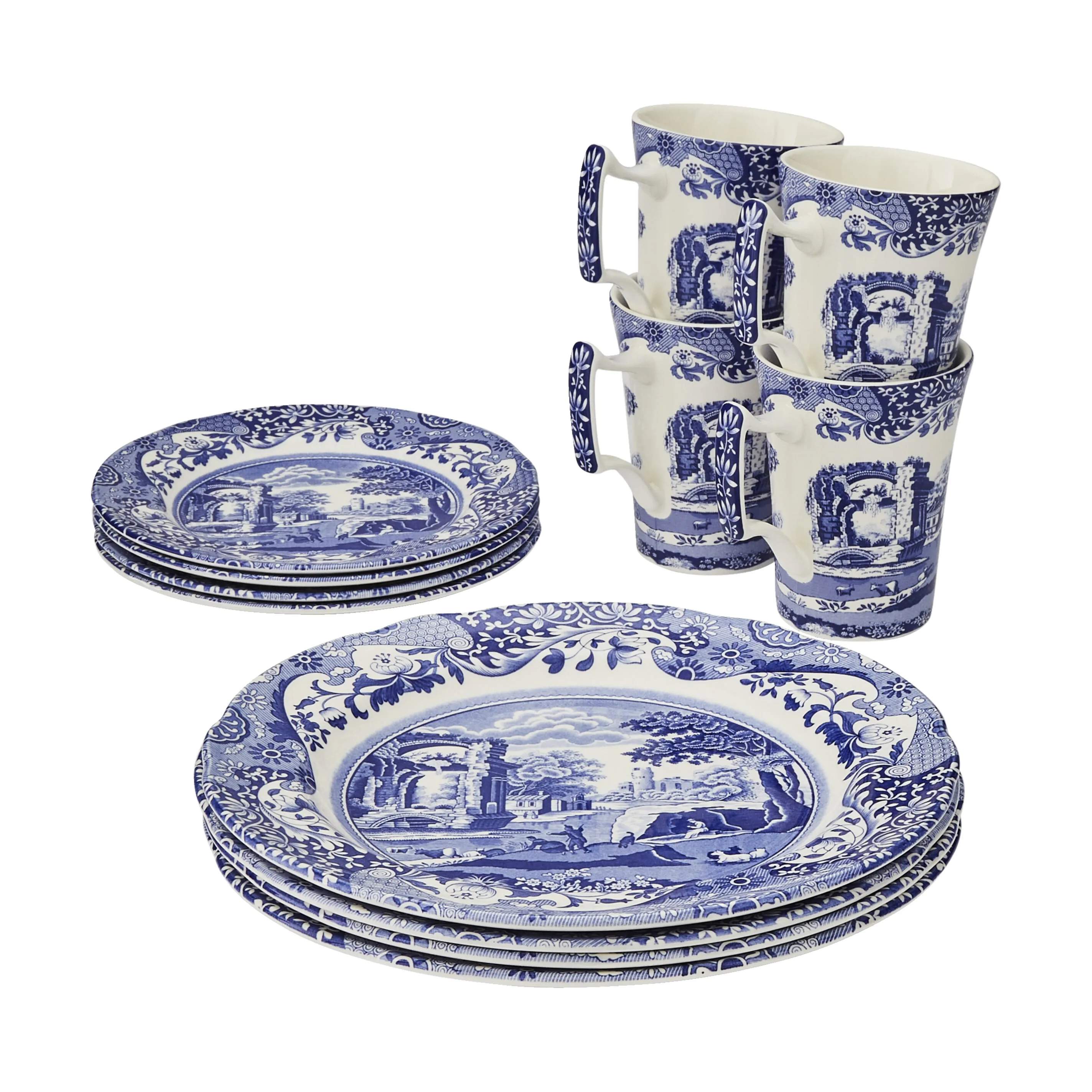 Spode Middagstallerkener Blue Italian Blue Italien Servicesæt - 12 dele i Blå/hvid, 1