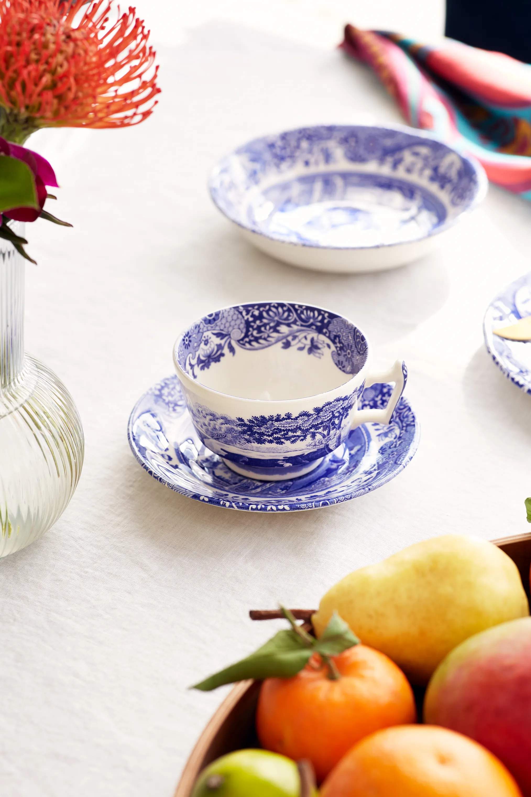 Spode Krus og kopper med hank Blue Italian Blue Italien Morgenkop m. underkop - 4 stk. i Blå/hvid, 2