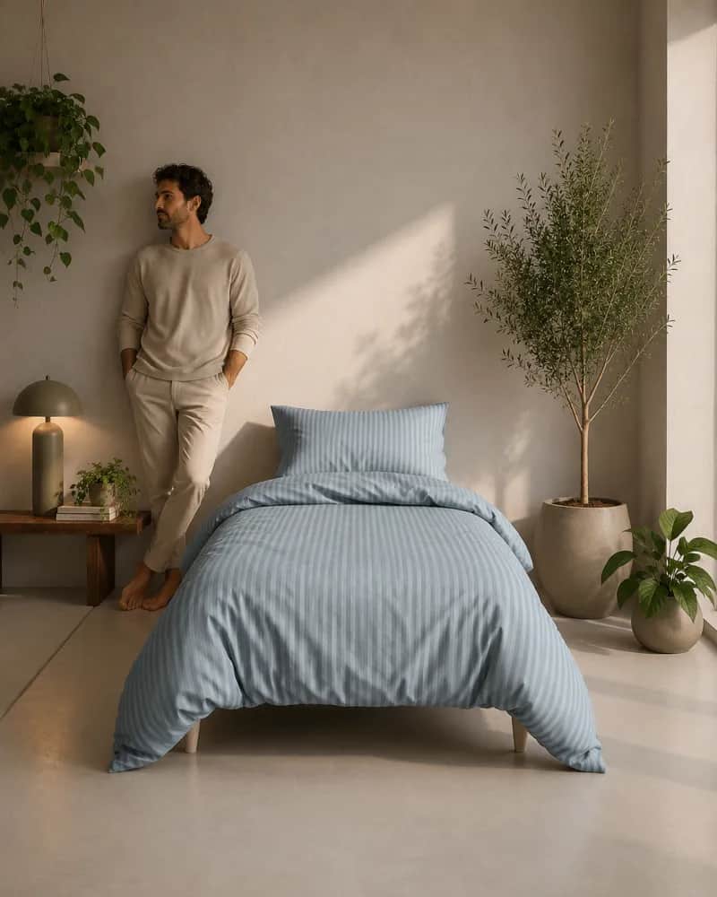 Casa Decór Sengetøj Dreamers Stripe Sengetøj i Steel Blue, B140 x L200 cm, 3