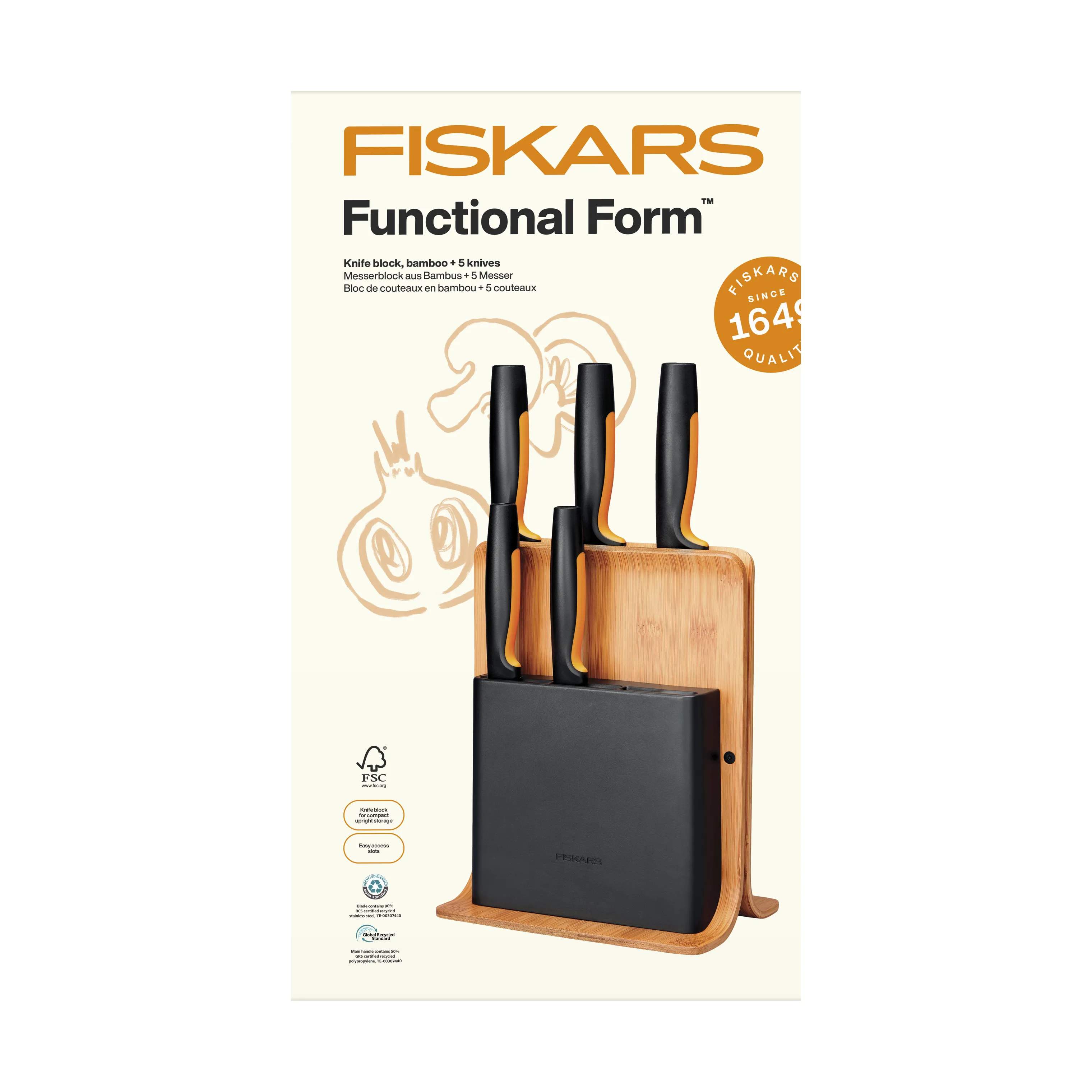 Fiskars Knivblokke med knive Functional Form Knivblok - 6 dele i Brun/Sort/Orange, 3