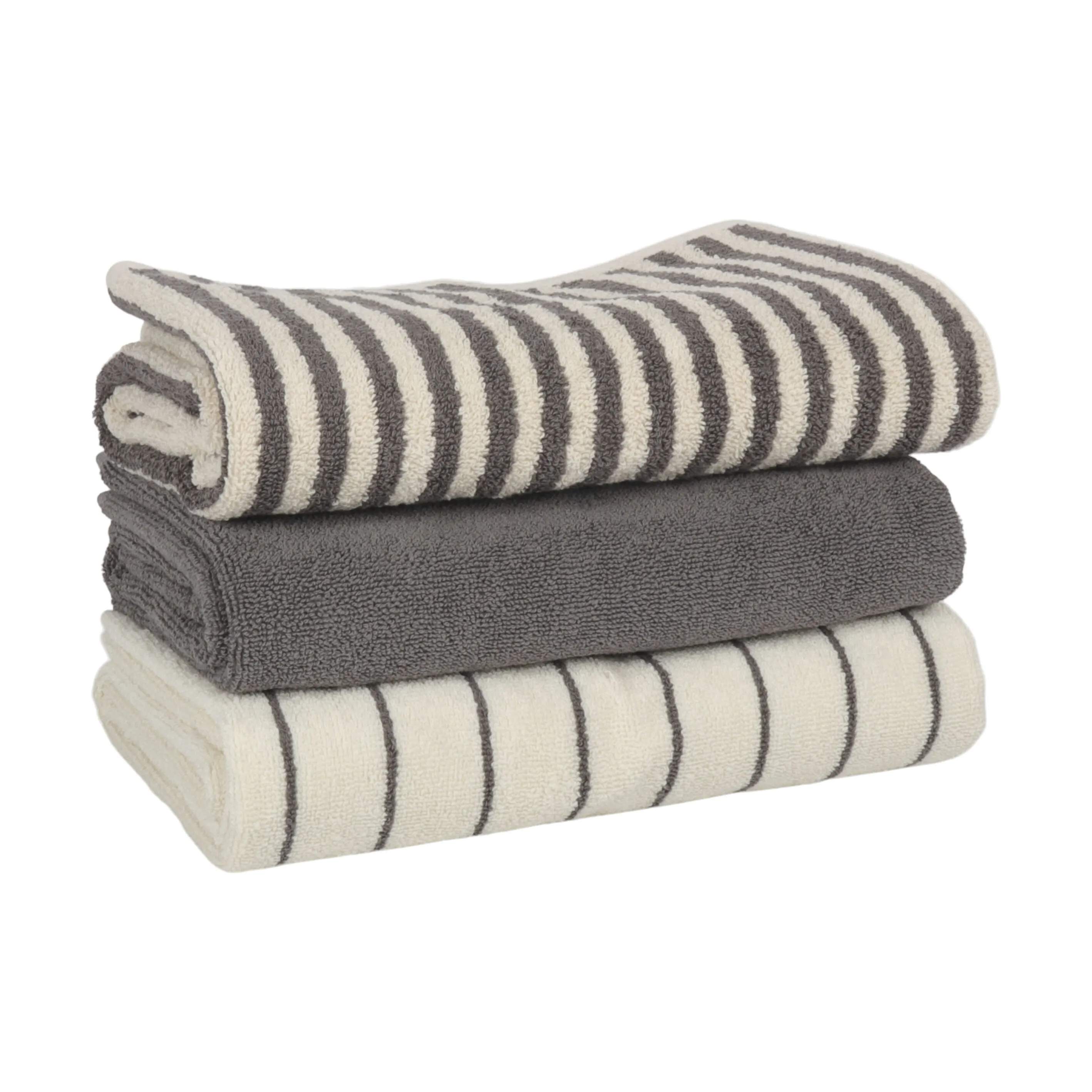 CASA Living Håndklæder Charmant Håndklæde i Grå bred stribe, B70 x L140 cm, 4