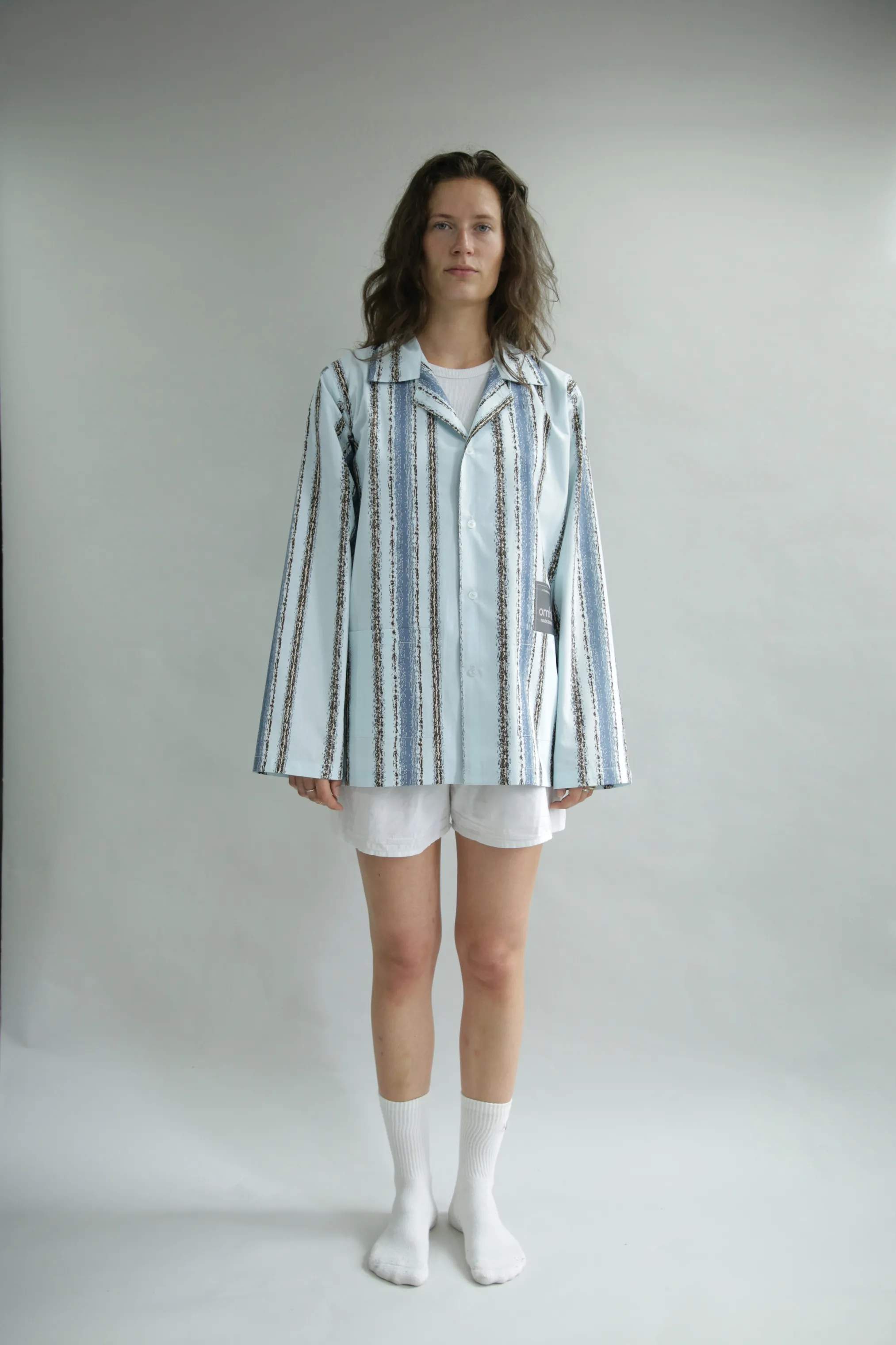 omhu x Mads Barfod Pyjamas Wave Grid Slumber Pyjamasskjorte i Aqua, M/L, 8