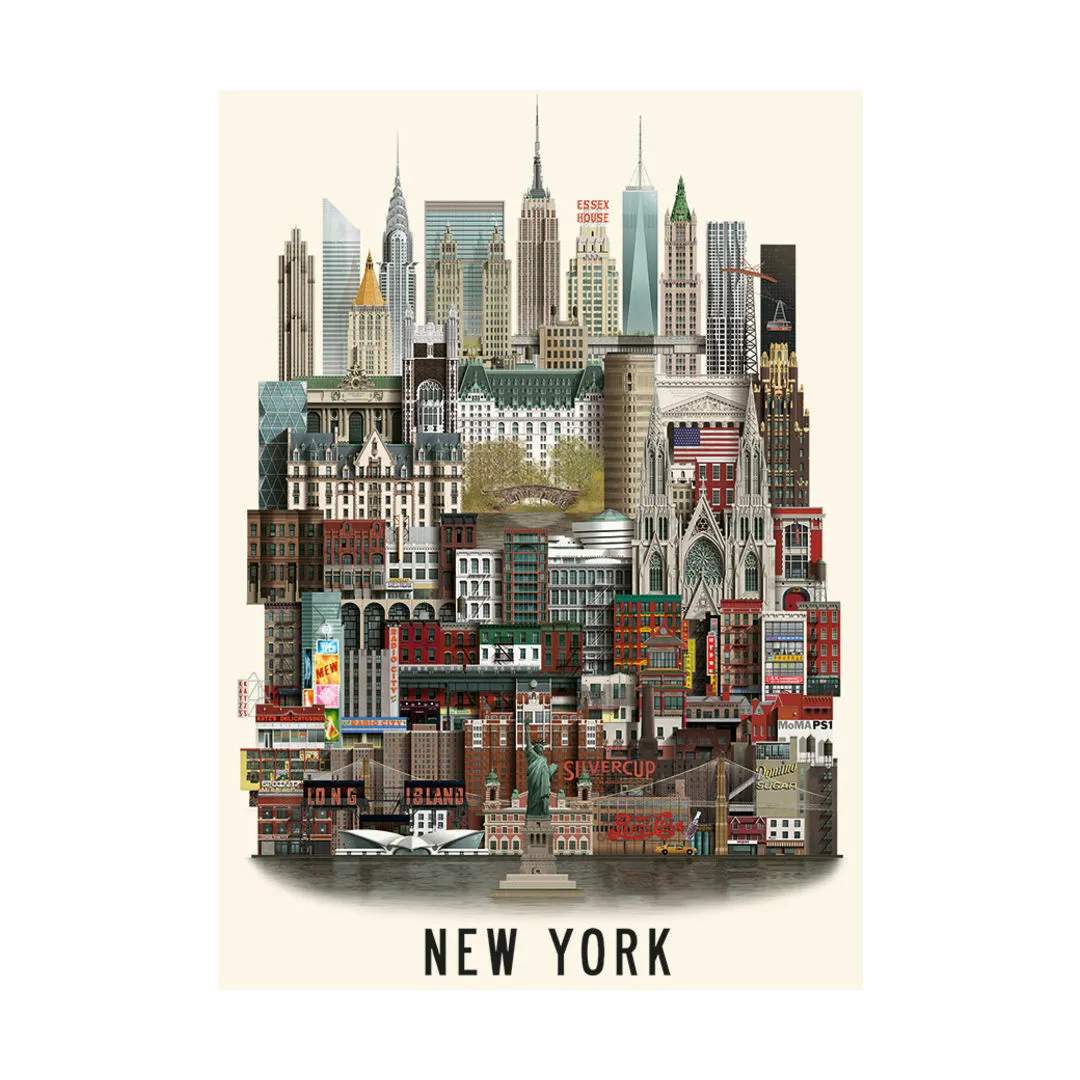 Plakat New York, flerfarvet, large