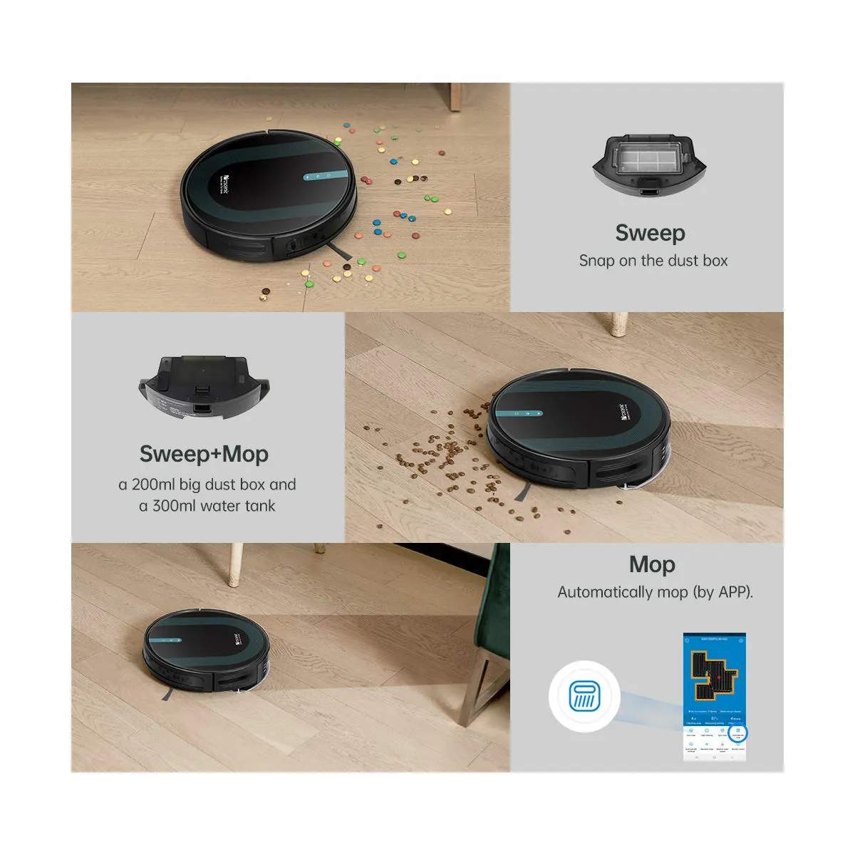 Proscenic Robotstøvsugere 2-i-1 Robot- og moppestøvsuger 850T i sort, 4