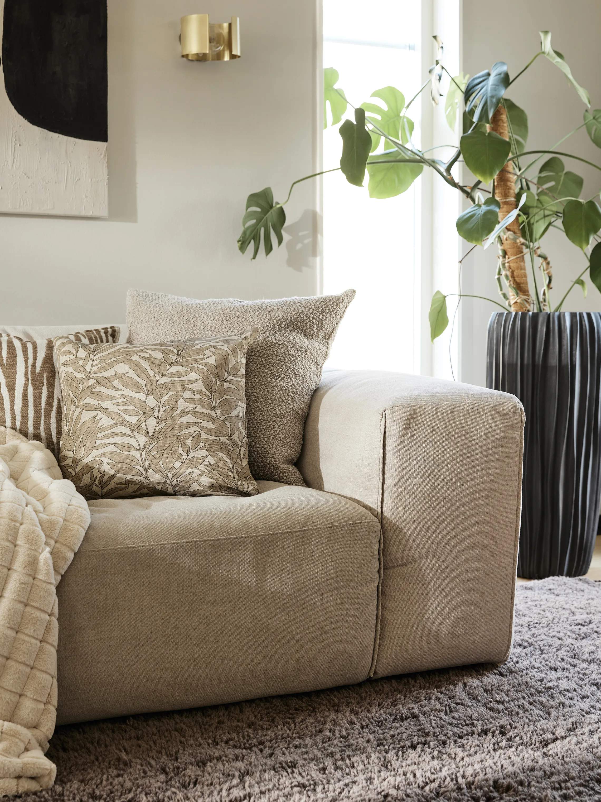 Svanefors Pyntepudebetræk Blad Pudebetræk i Beige, 2