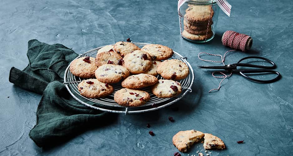 Julecookies med tranebær og kokos