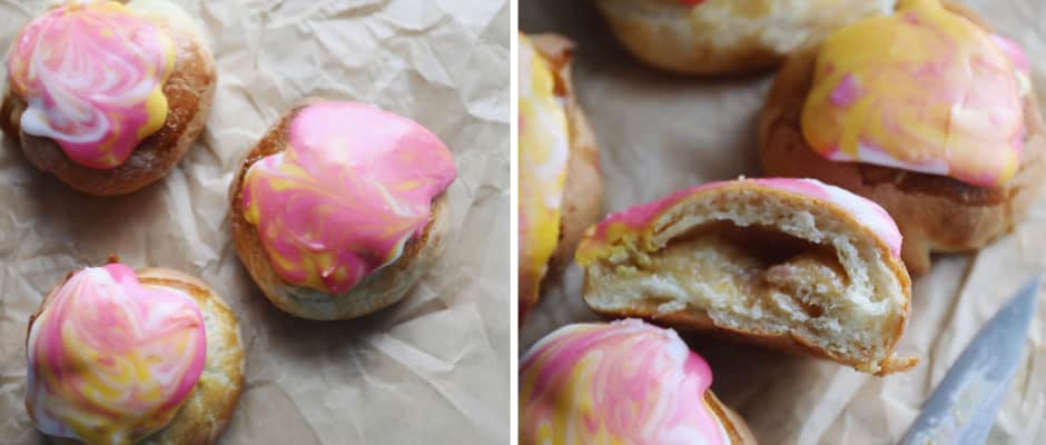 Gammeldags fastelavnsboller med marcipanremonce og dulce de leche