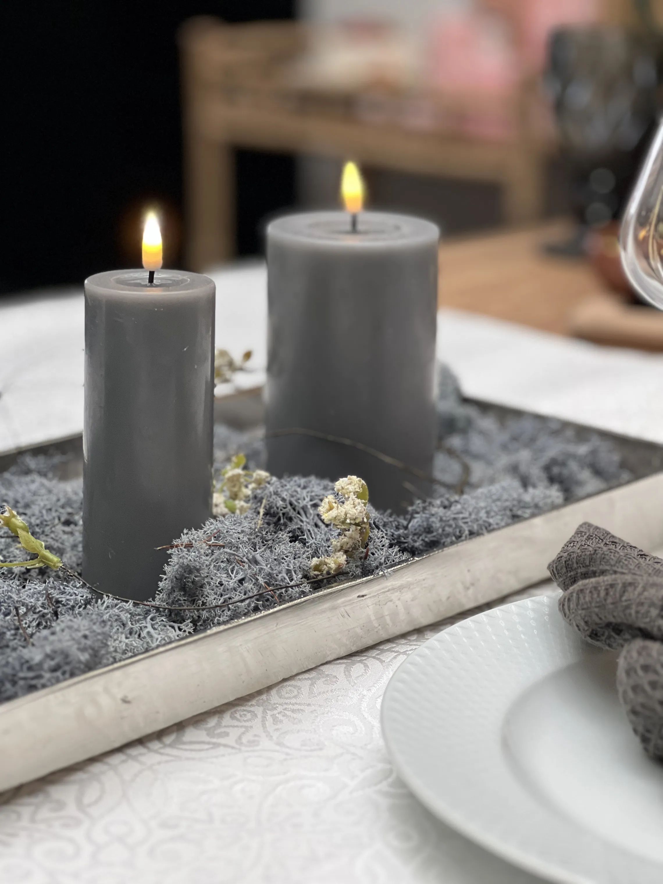 Deluxe Homeart LED-lys Real Flame LED Bloklys i Grå, 10 cm, 2