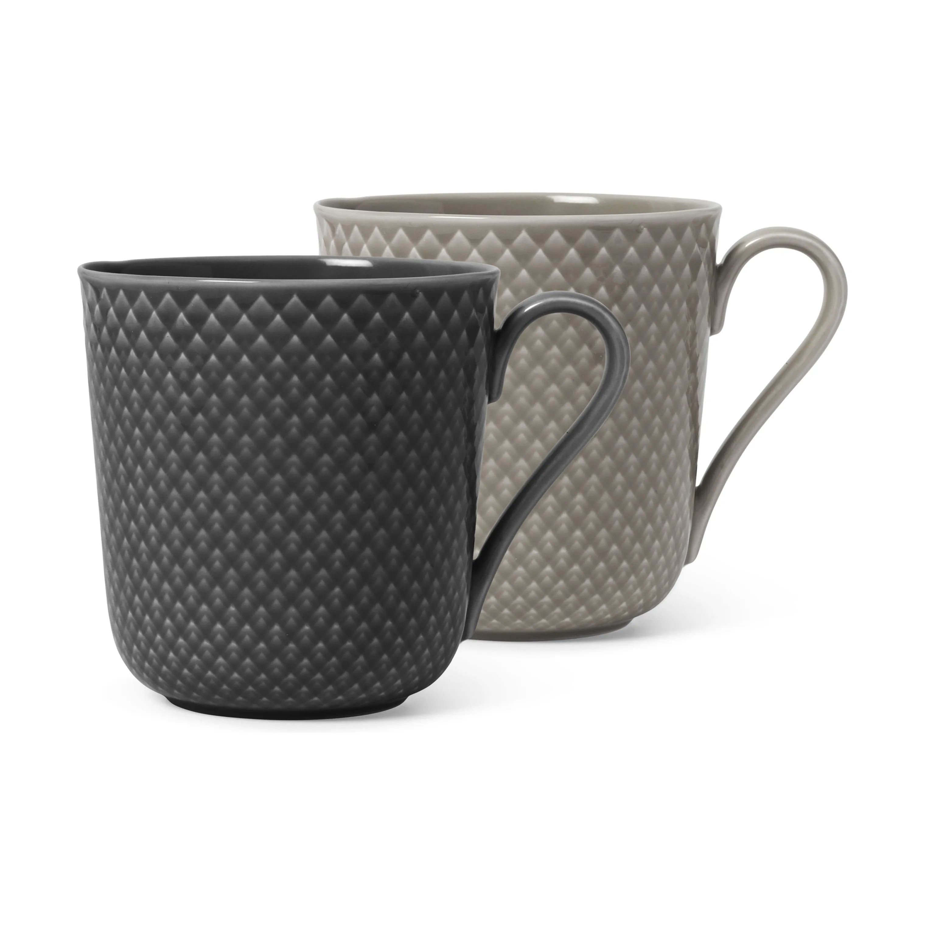 Lyngby Porcelæn Krus og kopper med hank Rhombe Earth Krus - 2 stk. i Clay/Slate, 1