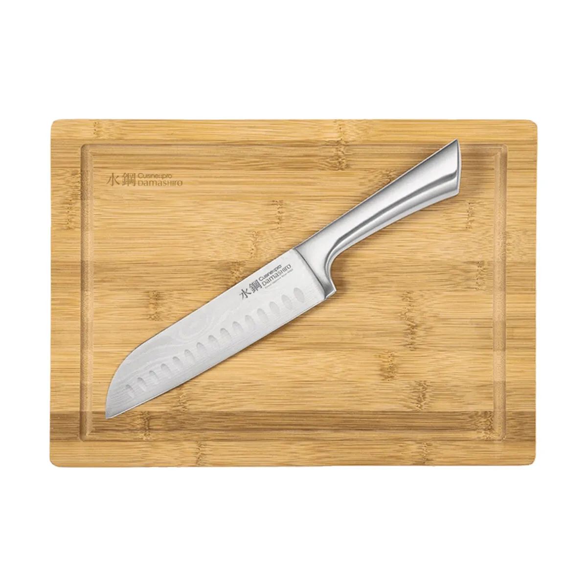 THE CUSTOM CHEF™ Santokuknive Cuisine::pro®
Damashiro® Cuisine::pro Damashiro® Santokukniv og skærebræt i Sølvfarvet/natur, 1