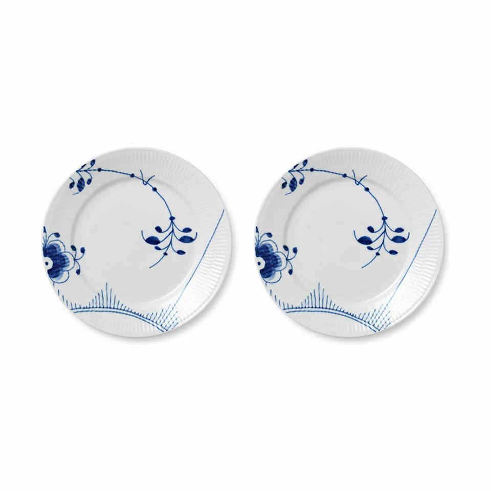 Royal Copenhagen Frokosttallerkener Blå Mega Riflet Frokosttallerken #2 - 2 stk. i Hvid/blå, 22 cm, 1